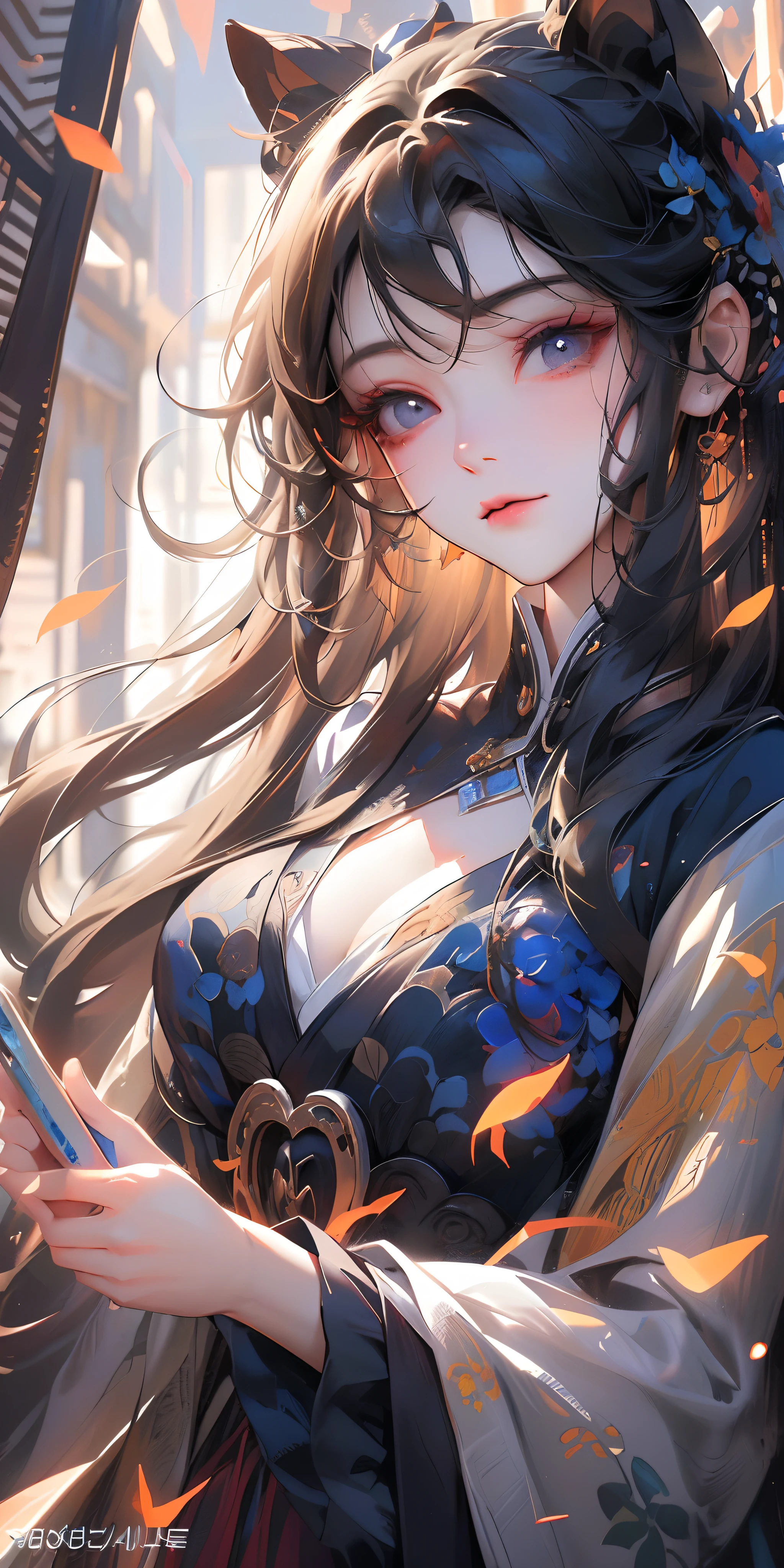 (Daisaku),(Need),(Super meticulous),1girll(Black color hair)(White wings)(Purple dress)animemanga girl, hyper detail eyes,((putting makeup on)),(best illuminate,Extremely refined and beautiful)Guviz, beautiful fantasy anime, Guviz-style artwork, Detailed digital anime art, gothic maiden anime girl, 8K high quality detailed art, guweiz masterpiece, Beautiful anime girl(beautiful detailed face),(美丽细致的眼睛)