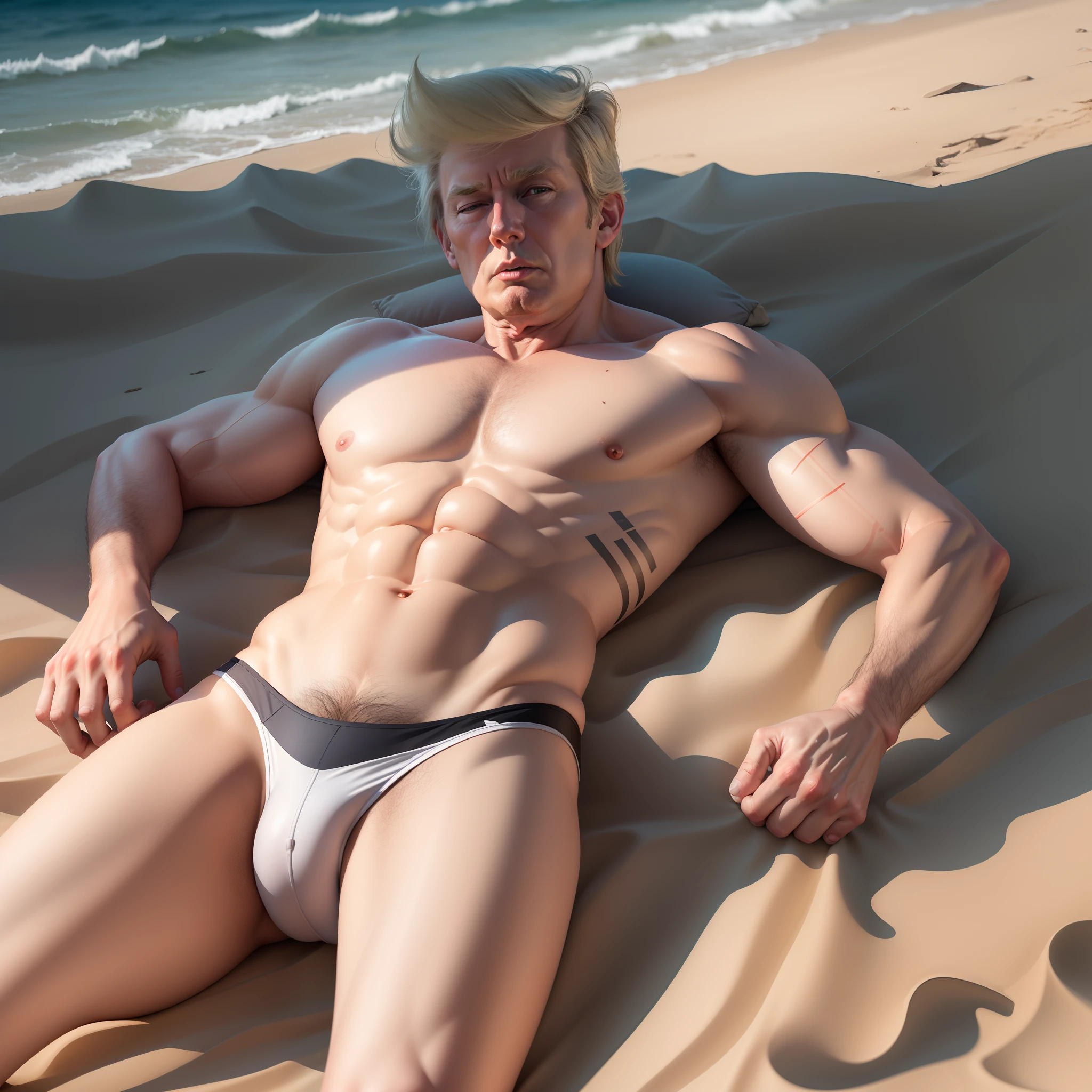 Donald trump lying on beach