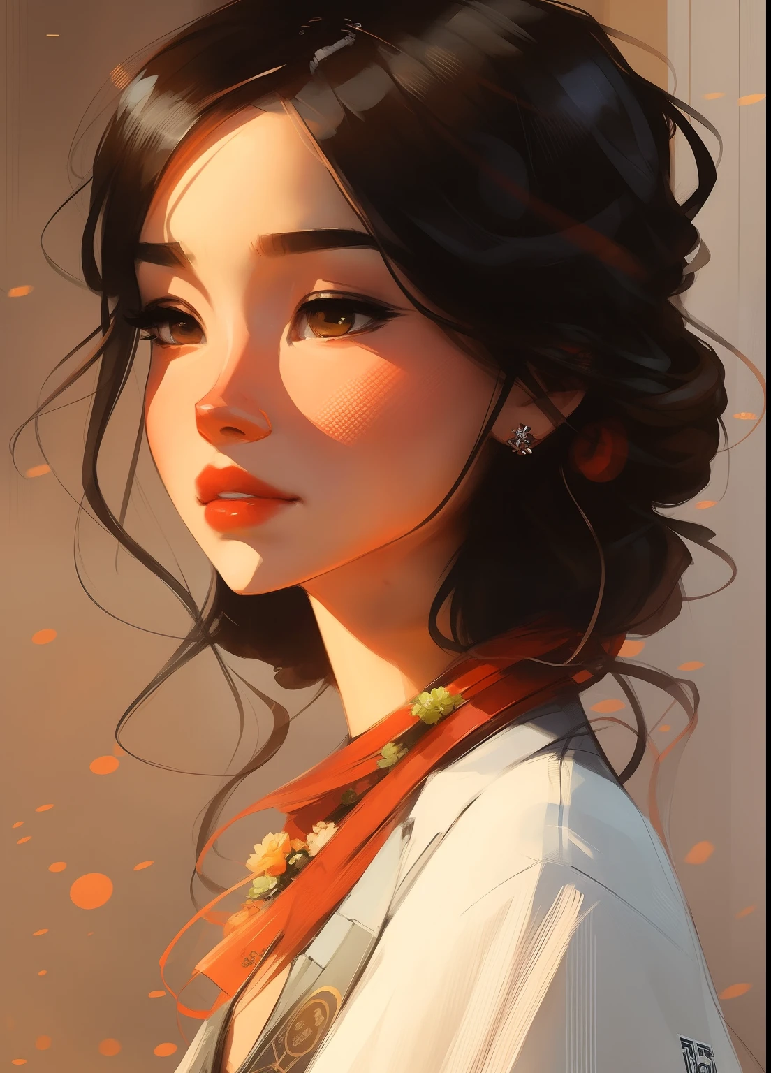 samdoesarts Charlie Bowater realistic Lithography sketch portrait of a woman, flowers, [gears], pipes, dieselpunk, multi-colored ribbons, old paper texture, highly detailed