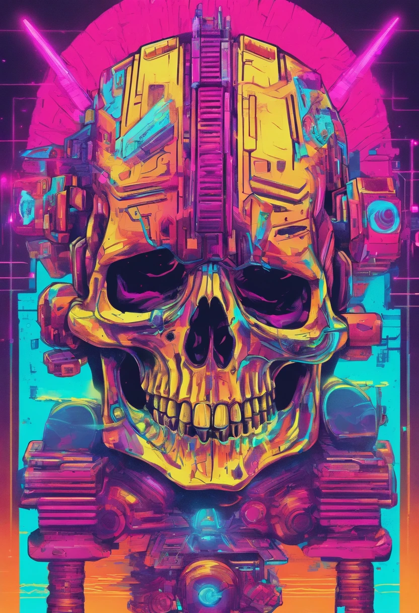 Skull in crystals, ciberpunk