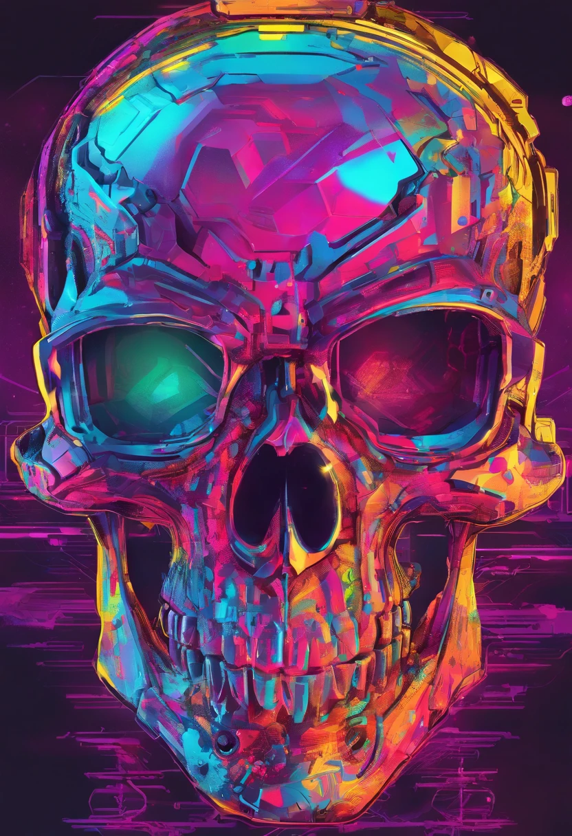 Skull in crystals, ciberpunk
