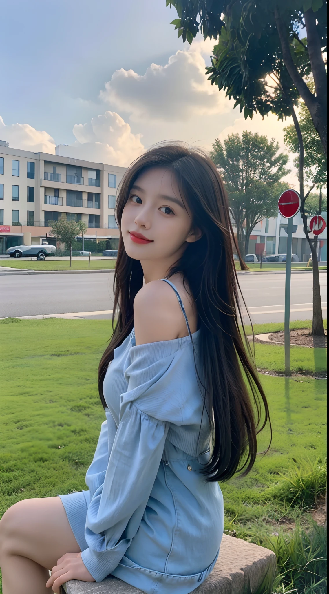 ((Best Quality, 8k, Masterpiece: 1.3)), Focus: 1.2, Perfect Body Beauty: 1.4, Buttocks: 1.2, ((Long Hair)), (Wet Clothes: 1.1) , (Rain, Street:1.3), Off-the-Shoulder Miniskirt: 1.1, Highly detailed face and skin texture, Fine eyes, Double eyelids, Whitened skin, Smile, seaside