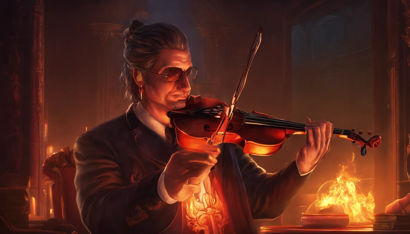 Arafad image of a man playing violin in a dark room, fantasy violin, Kerem couplet, Just the art of dark metal music, dark but detailed digital art, 8 0's style Thomas Allen Kopera, (fantasy violin), Tomasz Alen Kopera and CGsociety, dramatic artwork, stefan gesell, author:Slawomir Maniak