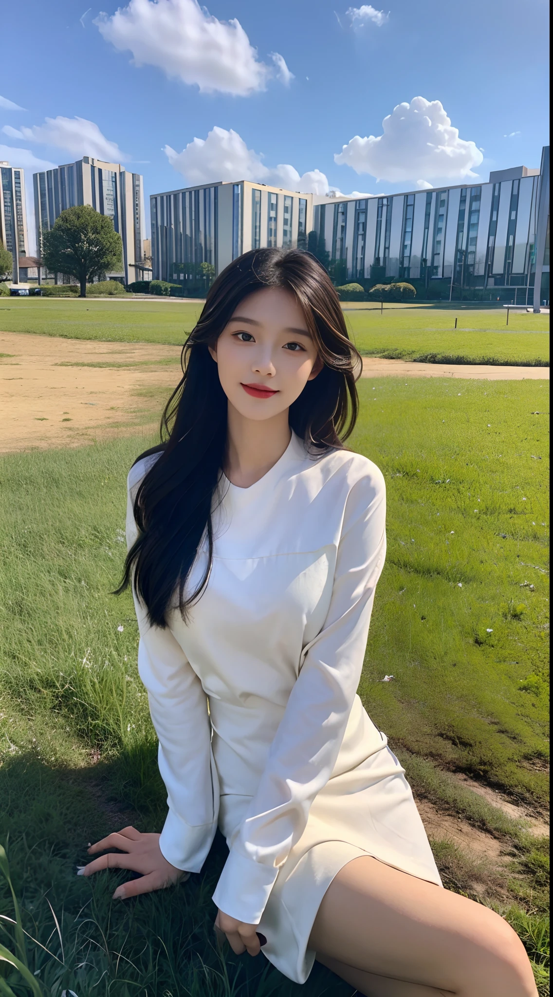 A perfect young female white-collar worker,Chinese big breasts,High picture quality,Works of masters,(dual horsetail),exquisite face,Hydrated red lips,Sweatshirt dress,stocklings,over knee socks,Real Human,CG rendering,16k,Stand up,Suzhou Garden,On the bridge,Do not show your hands,hands behind body,(Do not show your hands:1.5)Close-up shot
