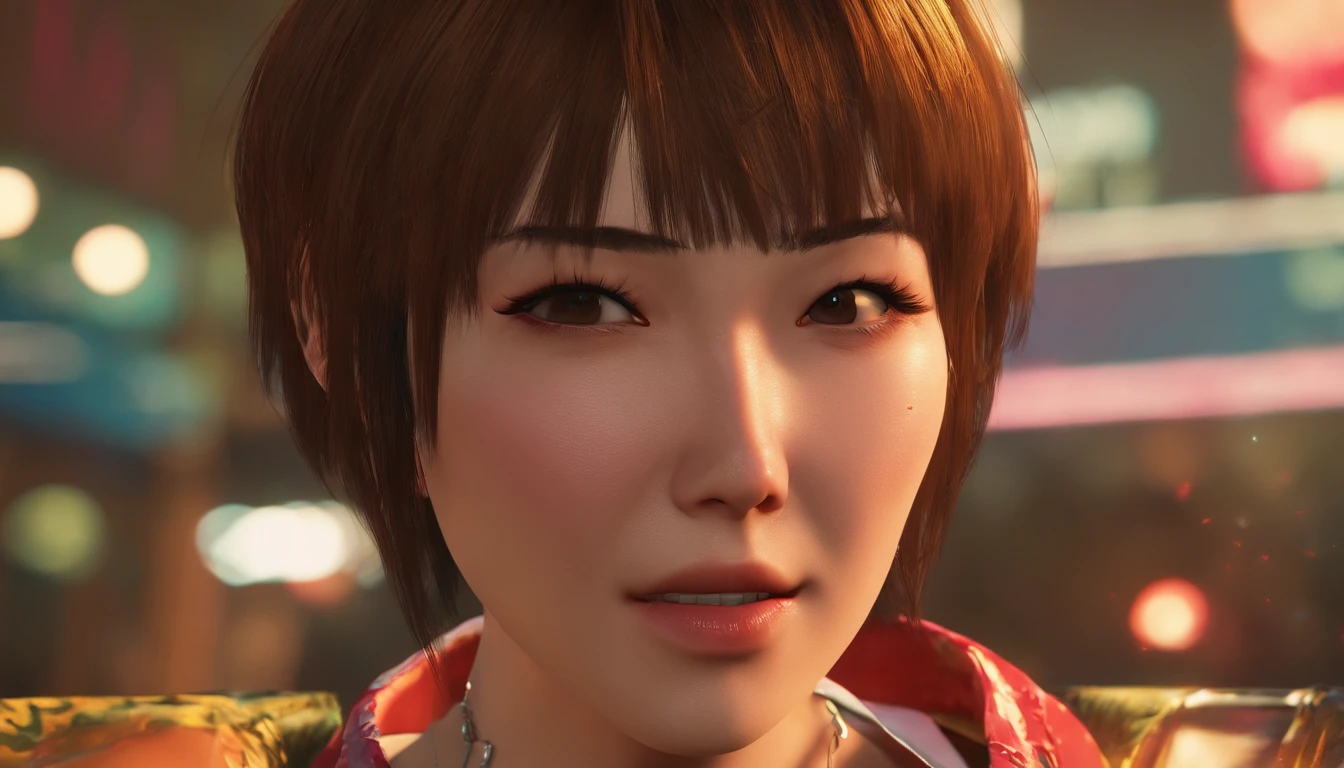 Short hair, outdoor fair skin, messy hair, open mouth, Japanese woman, Super cute, Soft and face, Brown hair, 8K resolution, Ultra photo realsisim, super definition, Soft body toned ass night, A small cup ((Highest definition, 8K, Masterpiece: 1.3)), Super Definition Face, Ultra-clear lips, Fine eyes, Double eyelids