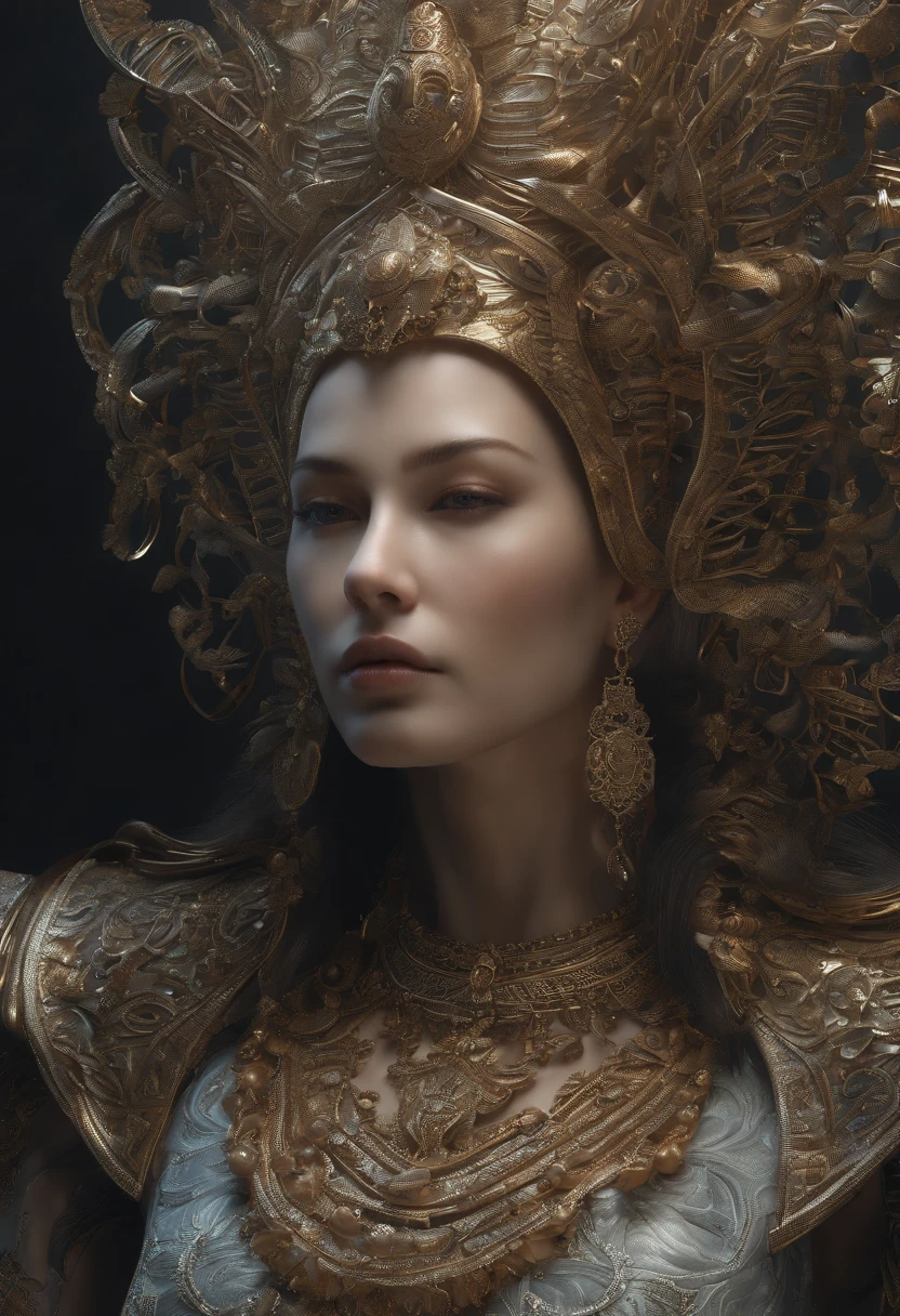 folha de caracteres, Ultra-detailed complex 3D rendering with Vietnamese porcelain profile, maximalist beautiful studio soft light, Rim lighting, detalhes vibrantes, renda, hyper-realistic, hand, facial muscles, electrical wires, microchip, elegante, fundo bonito, Octano, h.r. estilo giger