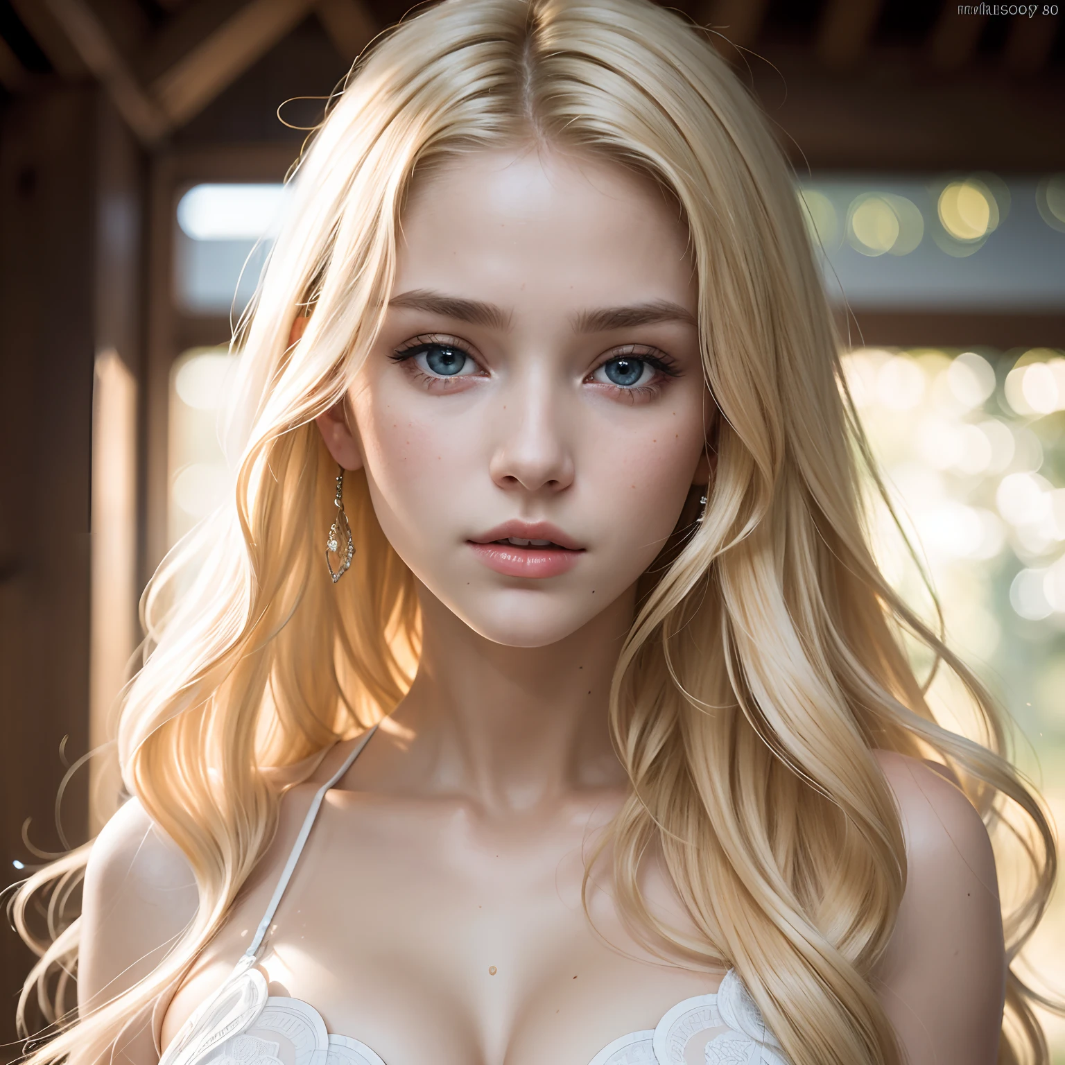 Beautiful blonde 20-year-old swedish girl in bikini, raw, Beautiful woman, (Extra long wavy blonde hair), ((Portrait)), ((Detailed face:1.2)), ((detailed facial features)), (finely detailed skin), pale skin, (cold color), moist, moist, Reflectors, (masutepiece) (perfectly proportions)(photos realistic)(Best Quality) (Detailed) photographed in a Canon EOS R5, 50mm Lens, F/2.8, nffsw, (8K) (Wallpaper) (Cinematic lighting) (Dramatic Lighting) (foco nítido) (Convoluted) Fashion, From front, ultra realism, sexy eyes, blonde scandinavian goddess