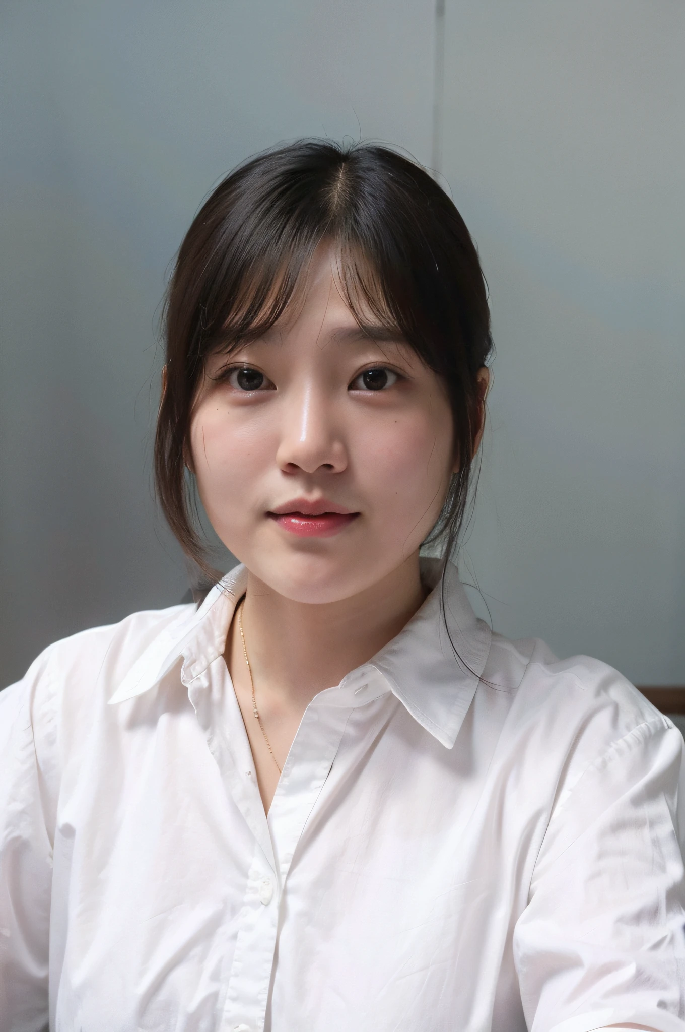 There was a woman sitting at the table，young cute wan asian face, A young Asian woman,