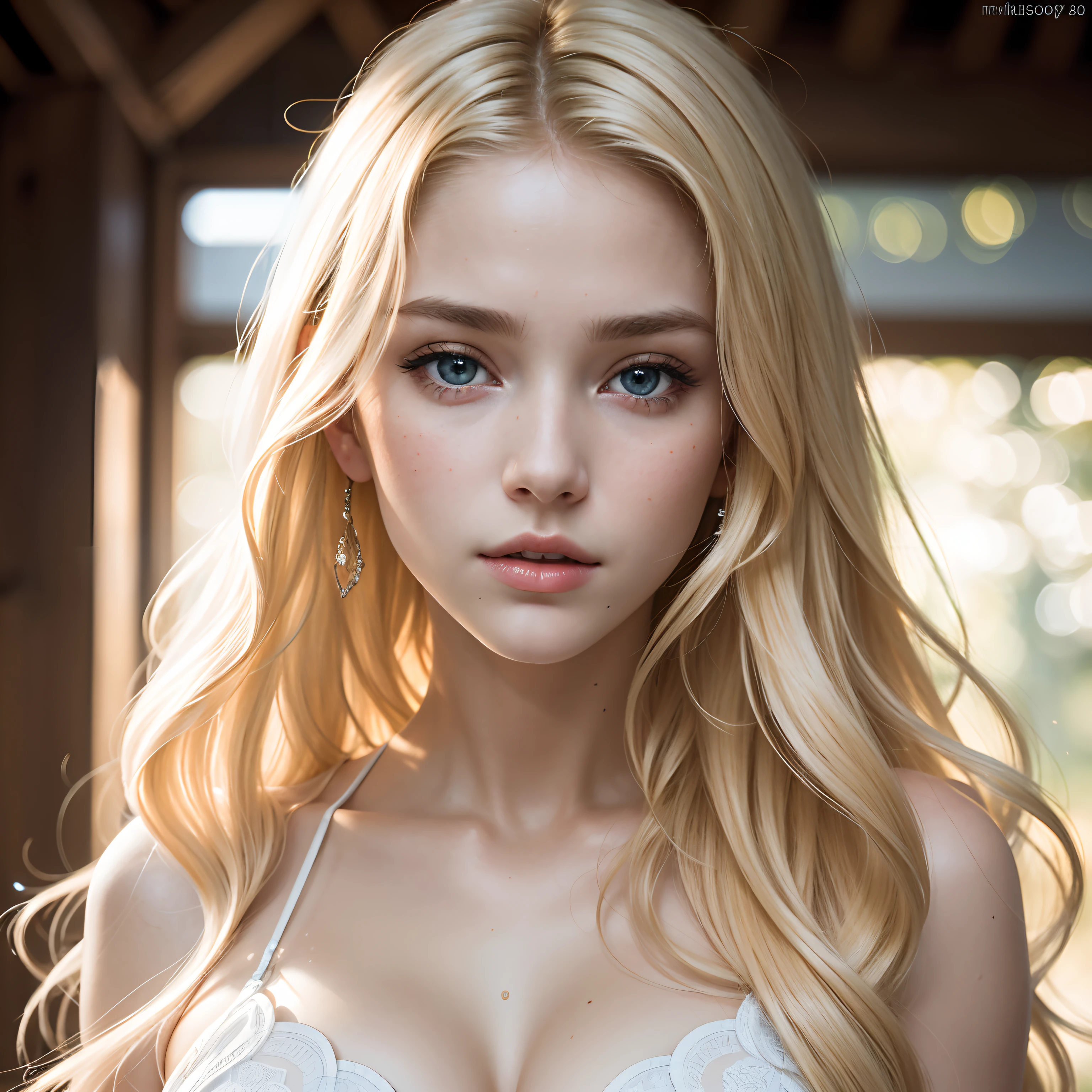 Beautiful blonde 20-year-old swedish girl in bikini, raw, Beautiful woman, (Extra long wavy blonde hair), ((Portrait)), ((Detailed face:1.2)), ((detailed facial features)), (finely detailed skin), pale skin, (cold color), moist, moist, Reflectors, (masutepiece) (perfectly proportions)(photos realistic)(Best Quality) (Detailed) photographed in a Canon EOS R5, 50mm Lens, F/2.8, nffsw, (8K) (Wallpaper) (Cinematic lighting) (Dramatic Lighting) (foco nítido) (Convoluted) Fashion, From front, ultra realism, sexy eyes, blonde scandinavian goddess