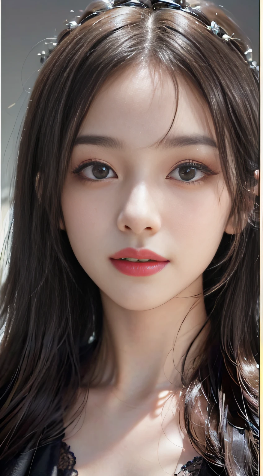 Photocinematic, detailed facial features, no-makeup, Realistic skin, born, Urzangarh, Phantom High Speed Camera, shadow play, A hyper-realistic, Detailed Face - AR 16:9 --s 750 --v 5.2、I can see the cleavage、smil,