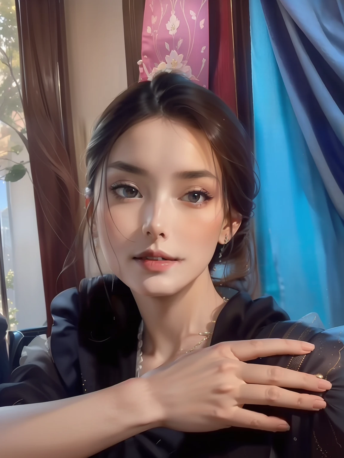 (best quality,4k,8k,highres,masterpiece:1.2),ultra-detailed,(realistic,photorealistic,photo-realistic:1.37),beautiful detailed eyes,beautiful detailed lips,extremely detailed eyes and face,longeyelashes,elegant lady,graceful pose,refined beauty,classy attire,soft flowing dress,delicate features,gentle smile,subtle hint of confidence,gleaming jewelry,luxurious setting,soft natural lighting,vibrant colors,radiant complexion,subtle makeup,impeccable hair,flawless skin,fine Art Nouveau-inspired details,elegant posture,fine lace details,ethereal surroundings,subdued color palette,understated elegance,grace and poise,glamorous aura,sophisticated beauty,feminine charm,statuesque figure,classic beauty,graceful movements,regal presence,exquisite craftsmanship,elegant backdrop,serene atmosphere,gentle breeze,calm and peaceful ambiance