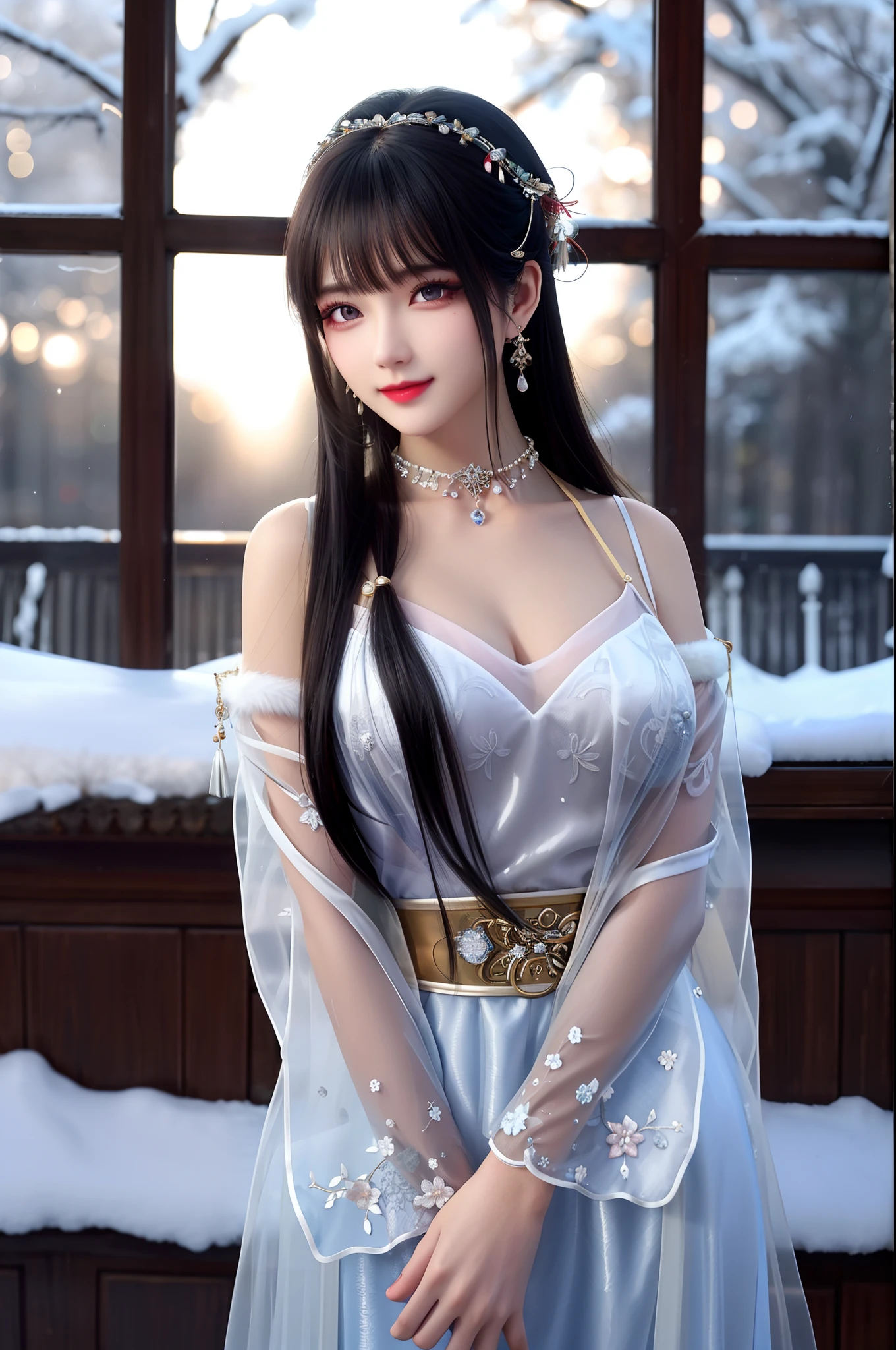 <lora:luxueqi-6:0.8>,(Realistic:1.2),super high resolution,best quality,Photos,4k,luxueqi,1girl,white dress,seductive_smile,heavy rain,