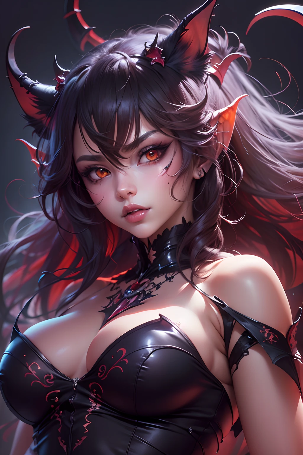 demon anime girl, beautiful succubus, detailed digital anime art, extremely detailed artgerm, anime style 4 k, portrait of demon girl, demon girl, very beautiful anime cat girl