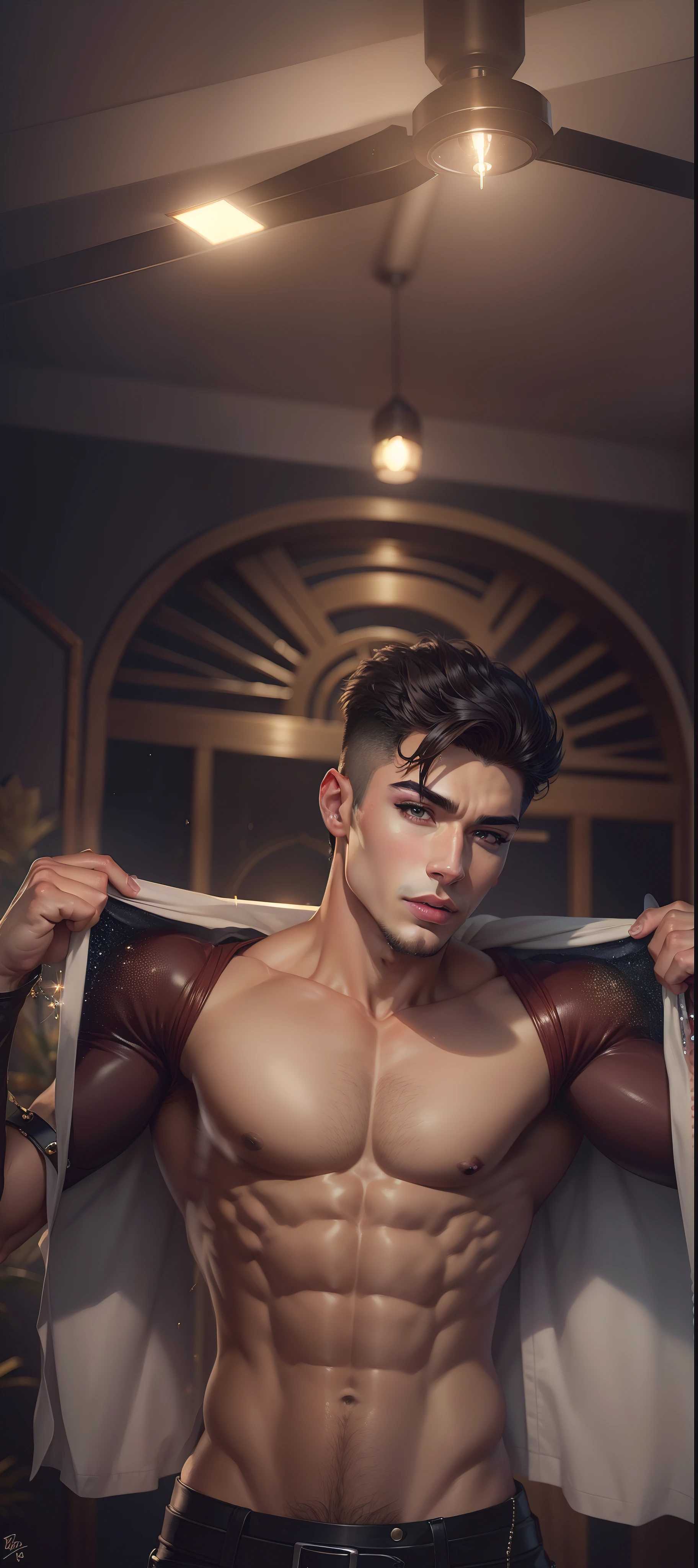 8k Handsome muscular boy, reaslitic anime style, glitter makup, wide lips, solo boy selfie, realistic face man