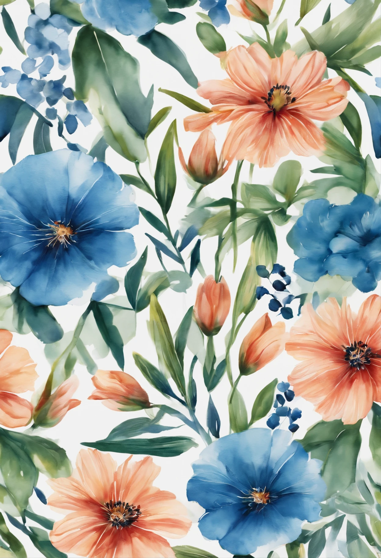 Line, Small flowers,Blue and green, Beautiful, 1:1, the watercolor style, Wet process and wet process, mute, Indigo, Fabric design, Flat illustration, highly detailed cleaning, Vector image, Masterpiece, professional, isometry, There is a distance,Bright vector, Black background, Dry brush, Brush strokes, Painted on canvas, by J.m.Show on the. Turner. Expressive markers.