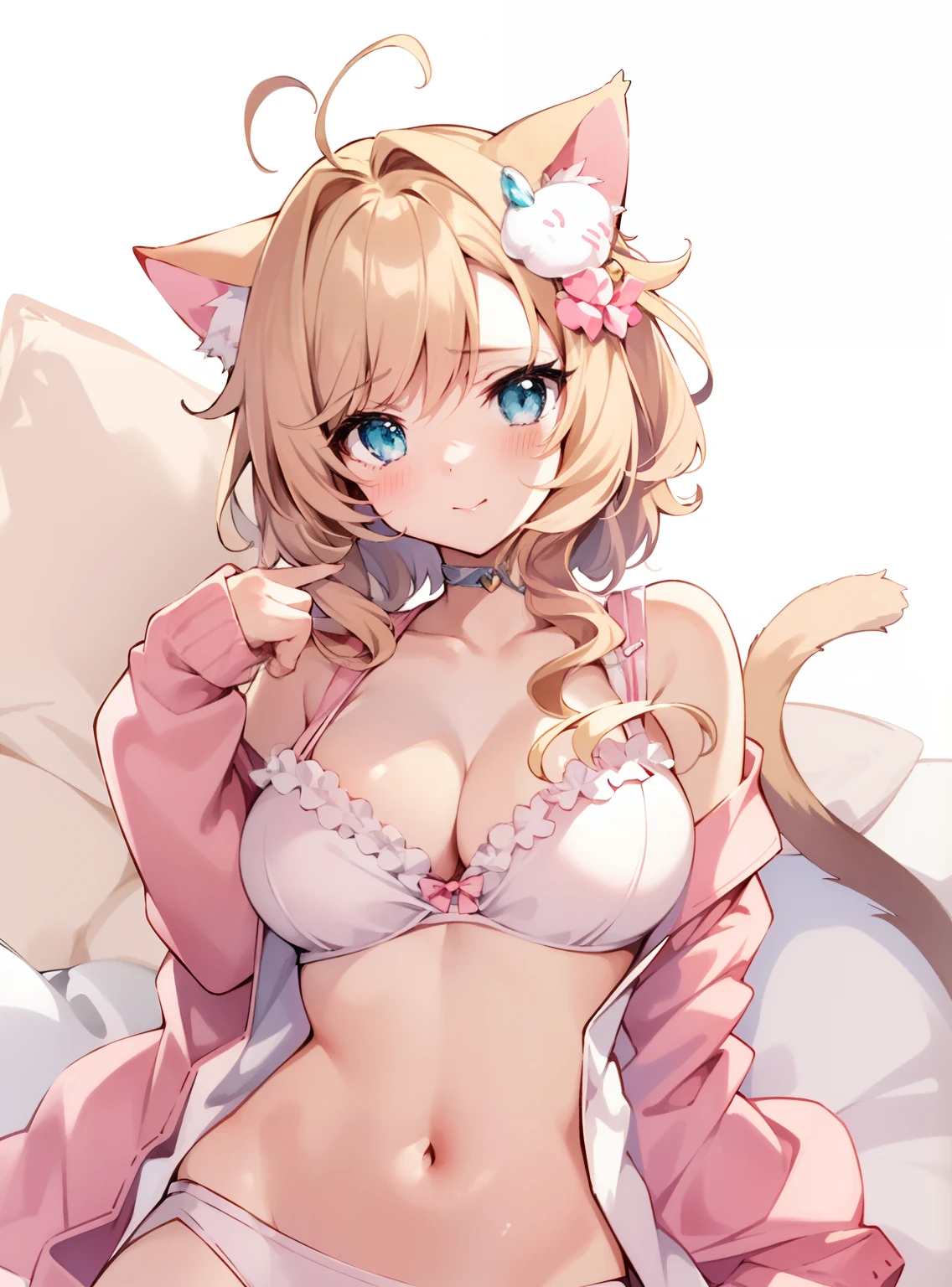 anime girl in a pink outfit with a cat ears and a pink bra, cute anime catgirl, beautiful anime catgirl, anime catgirl, seductive anime girl, attractive cat girl, very beautiful anime cat girl, guweiz, anime cat, catgirl, soft anime illustration, anime girl with cat ears, very beautiful cute catgirl, top rated on pixiv