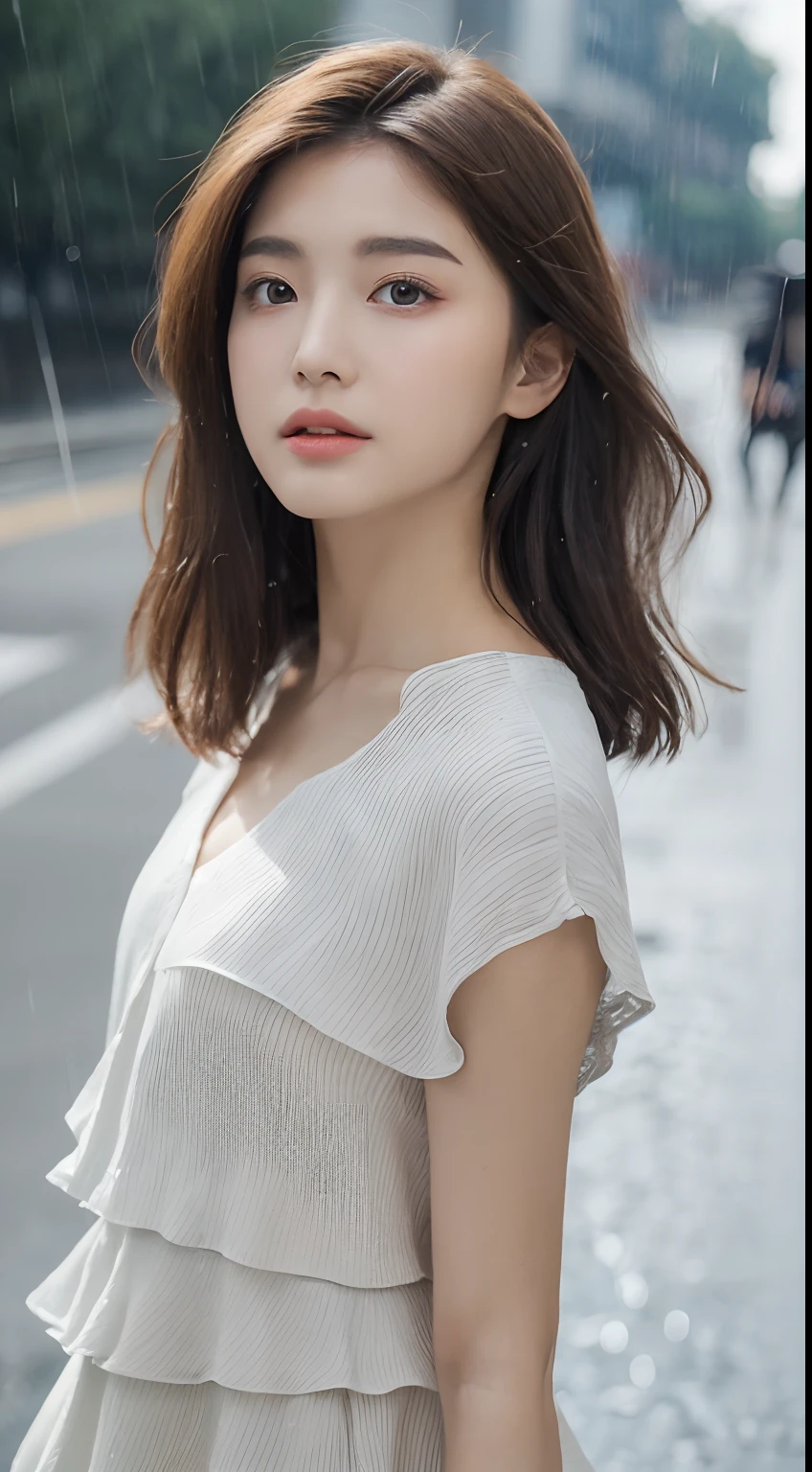 Obra maestra, La mejor calidad, ultrahigh resolution, Foto de alto detalle, Unidad 8K Fondo de pantalla, CG extremadamente detallado:1.2),(Foto RAW,:1.realistic photography:1.4), 1girll , joven, physically based representation, Lindo, (Cara finamente detallada:1.4, Ropa detallada), (Detallado:1.4) Cara hermosa, Profundidad de campo, Agregar capa, hiperrealista, 27 years old, Modelo de cuerpo perfecto, senos perfectos, 175cm de altura, pose sexy, cuerpo completo, Tipo de cuerpo del modelo, vestido corto blanco, Cabello largo, Eimi Fukada, doble parpado, f/4.0, Canon, soft dramatic lighting, depth of field,