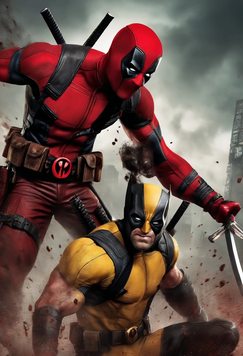 Deadpool and wolverine fly blood mo
