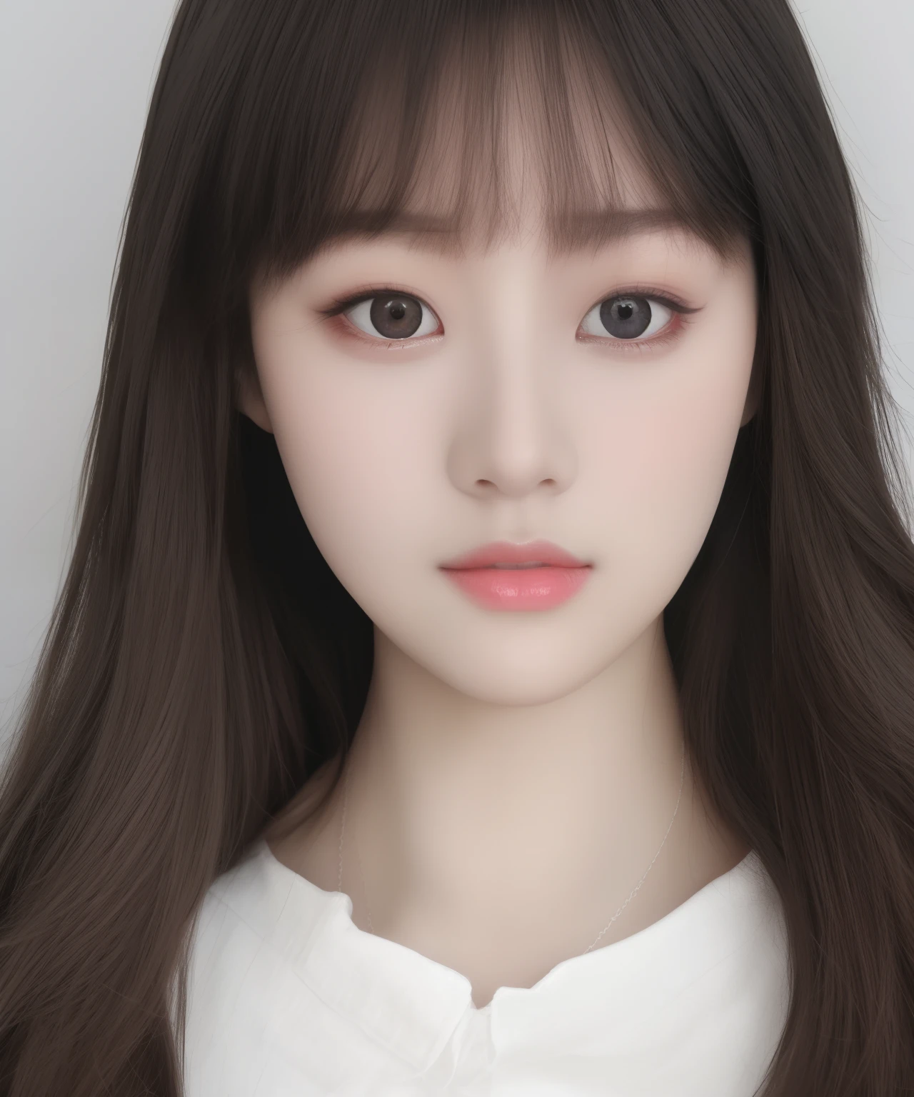 a close up of a woman with a white bow on her head, maquiagem sul-coreana popular, Lalisa Manobal, maquiagem coreana popular, Ulzzang, young lovely korean face, franja fofa, pale round face, Features of the Korean face, maquiagem suave, retrato realista kawaii, rosto de anime natural fofo, pale milky white porcelain skin, adorable and pale korean face