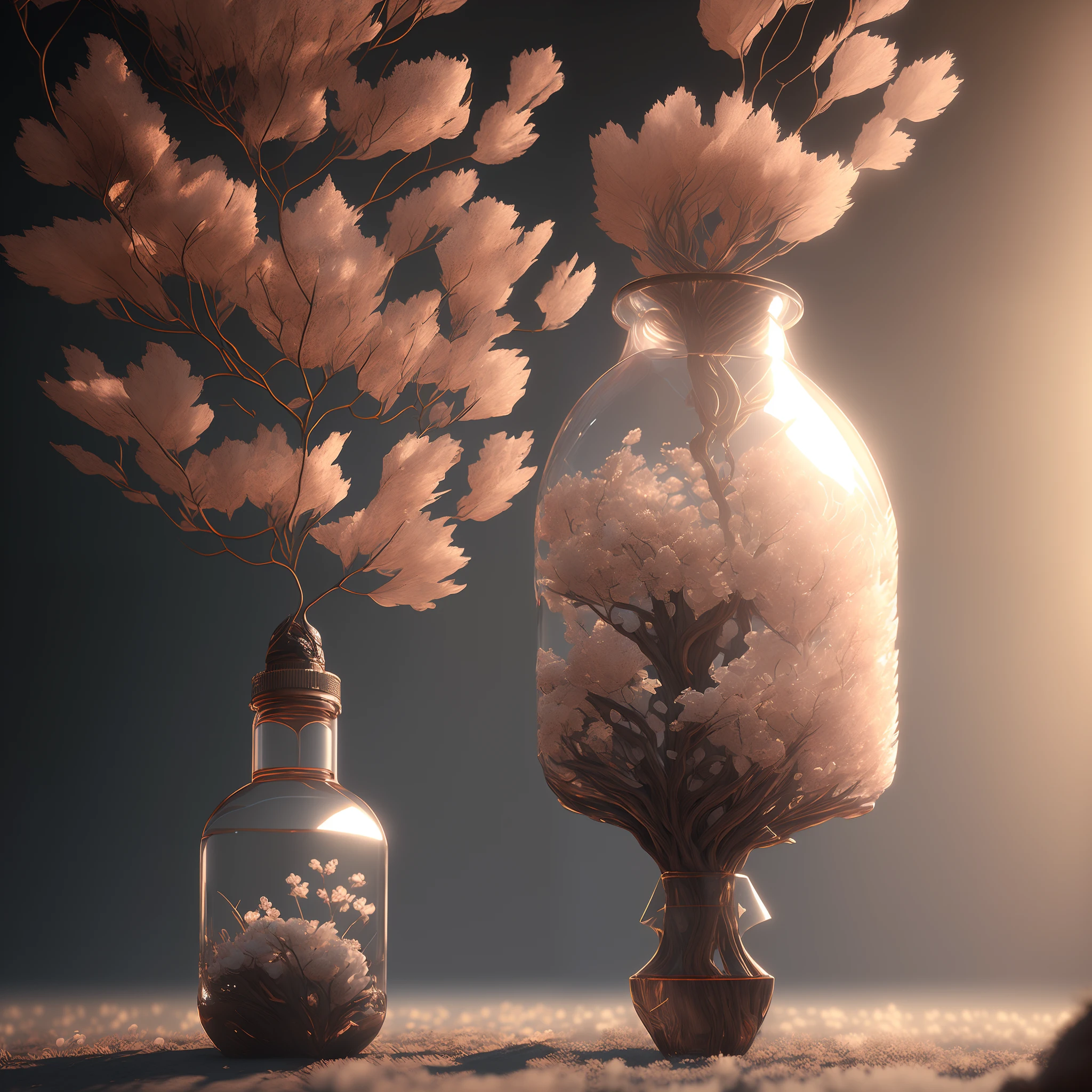 dreamlikeart tree in a bottle, fluffy, realistic, photo, canon, dreamlike, art, colorfull leaves and branches with flowers on top of its head. hyperdetailed photorealism by greg rutkowski - h 1024 w 804 | f 1 6 lens mark 2:2 s 3555 mm film grain :1 lifelike high res sharp focus contrast!! intricate detailed atmospheric light refraction lighting unreal engine 5 cinematic concept photography masterpiece octane render trending at cgsociety rendered as