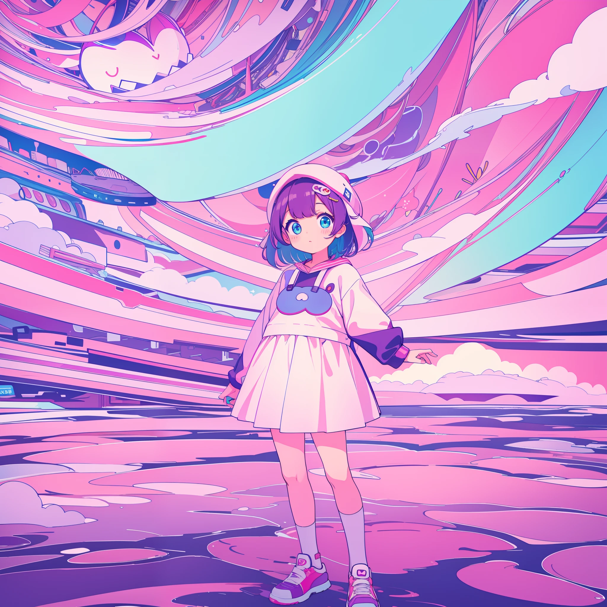 hightquality、A logo、colorful backdrop、Kawaii Girl