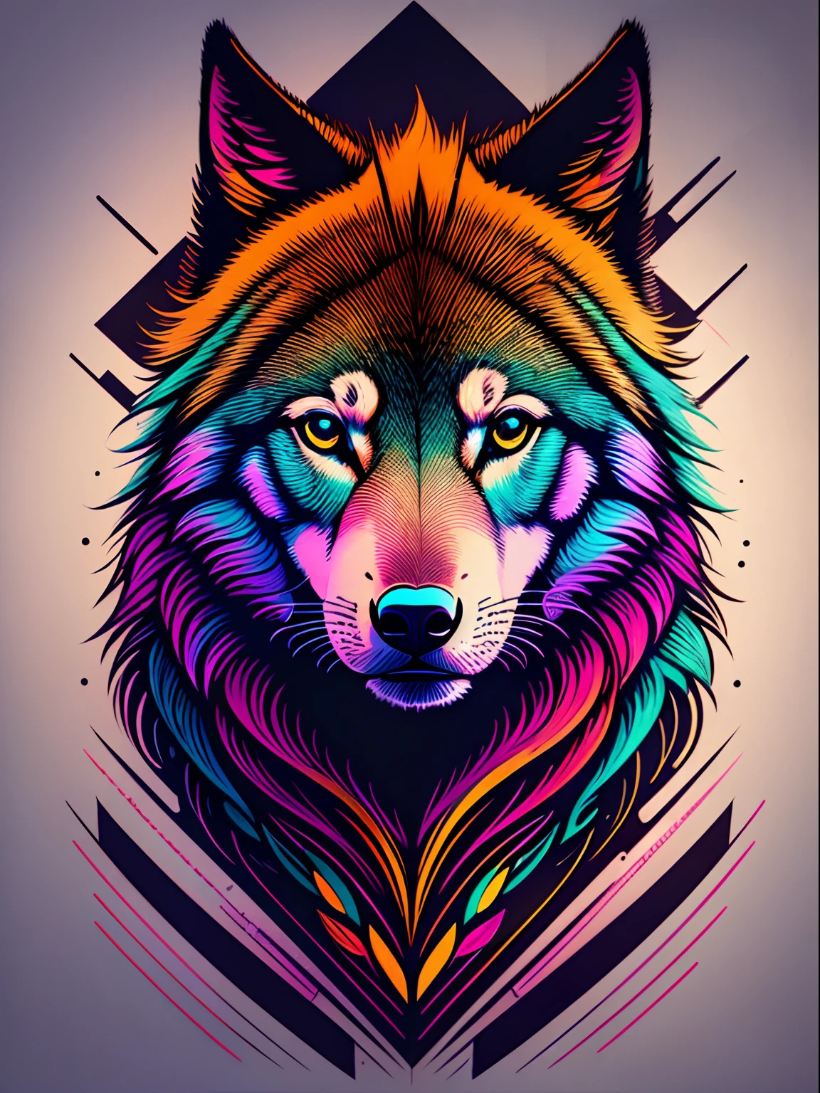 "🐺🌕, vectorial art, Bright colors, tee shirt, cartoonish style"