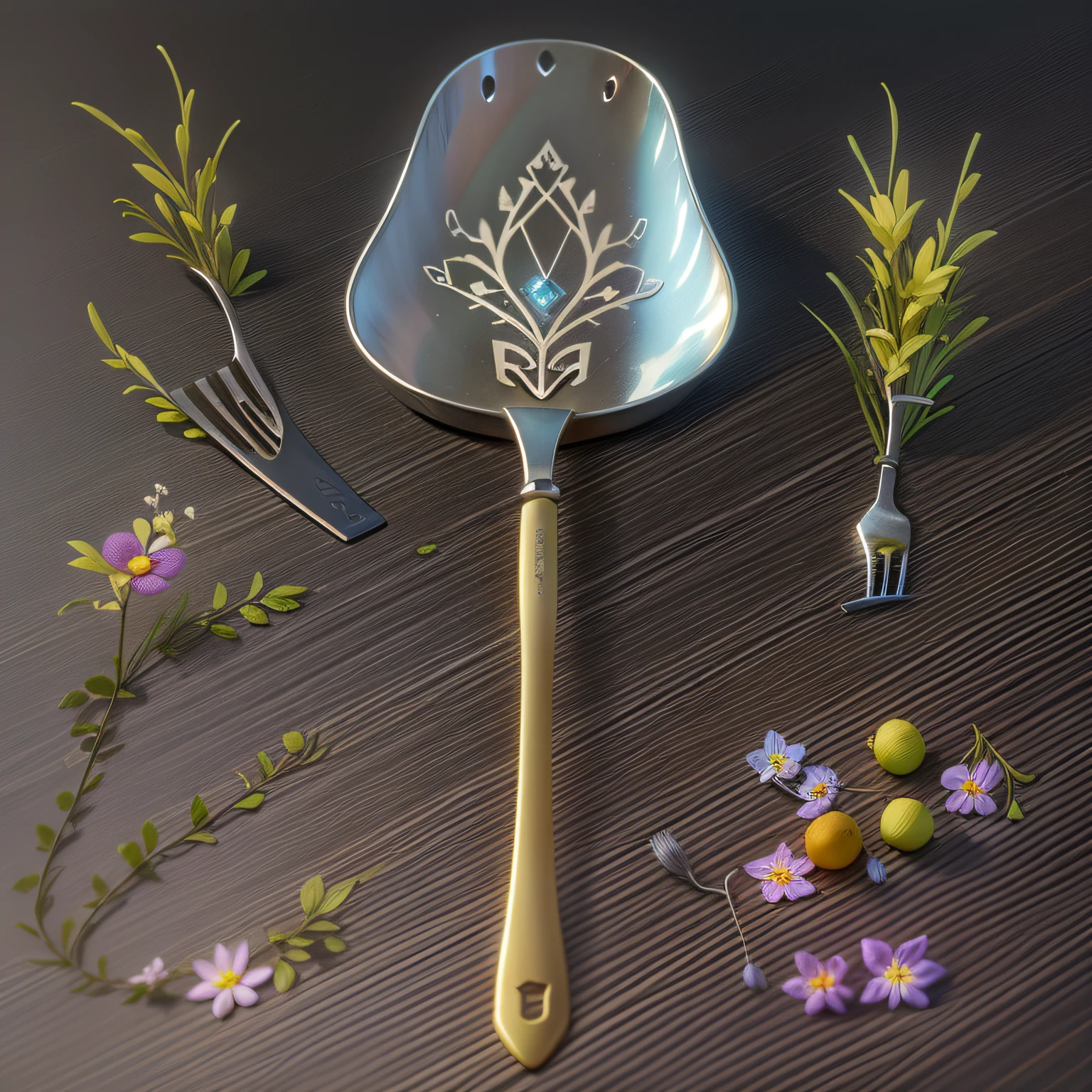 (best quality,4k,8k,highres,masterpiece:1.2),ultra-detailed,(realistic,photorealistic,photo-realistic:1.37),prop,props,game object,enchanted,anime,magical,fantasy,still life

In a world of shining magic，There was a spatula that was placed on the ground。This pot spatula is an anime-style game prop，Exudes a magical atmosphere。Its metal material is smooth and shiny，The details are extremely fine。The spatula has a unique surface design，Inlaid with mysterious motifs，Exudes intense magical energy。

Surrounded by meadows and flowers，The picture is full of charge