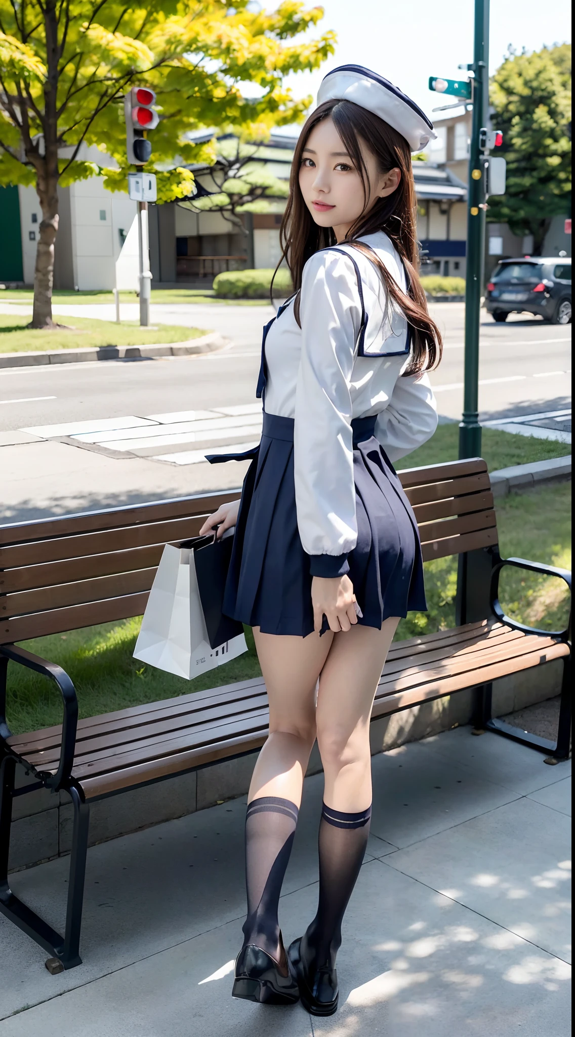 casual clothes at the supermarket, Full body inside a supermarket with shopping carts,, (((white mask:1.3))),Female, 20 years old, short black wavy hair、bangss、Puffy nipple、(White Turtleneck Knit)、(Blue long skirt), Black stockingedium milk, cute smile face、((Poses that emphasize the buttocks、turned around))、sexy hips、Black High Heels、Big necklace、((((the wind blew my skirt, expose my panties...))))、(Light blue lace panties)、Cute earrings、(Tilt your head slightly)