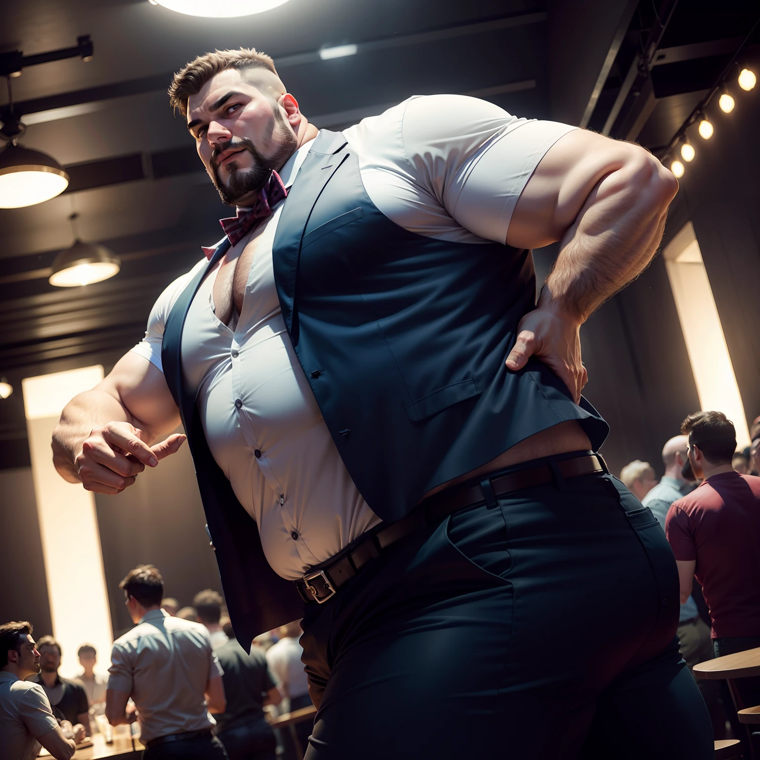 Realistic large man dancing in club