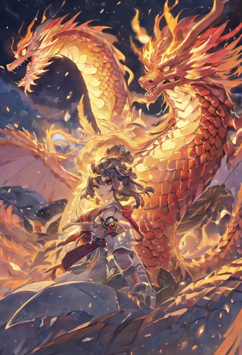 (Ying Dragon God), (Through the clouds), (Top of the mountains), (complex), (super detailing), (starryskybackground), (Stout Limbs), (Moon Knight), (ultraclear), (top-quality) (Masterpiece), (Top quality), (((Ultra definition))), (Extra fine), 4K, 8K, (Top quality), Eight-pronged serpent, (((Dragon with eight heads and eight tails)) ), the face of a divine dragon, beautiful, illustration, anime style, colorful, high spec, red eyes, detailed scales, the scales and eyes of a snake, the beauty that captivates everyone who sees it, the body of a huge and long snake, Many heads, sharp fangs, forked tongue, Japanese mythology, sublime, noble
