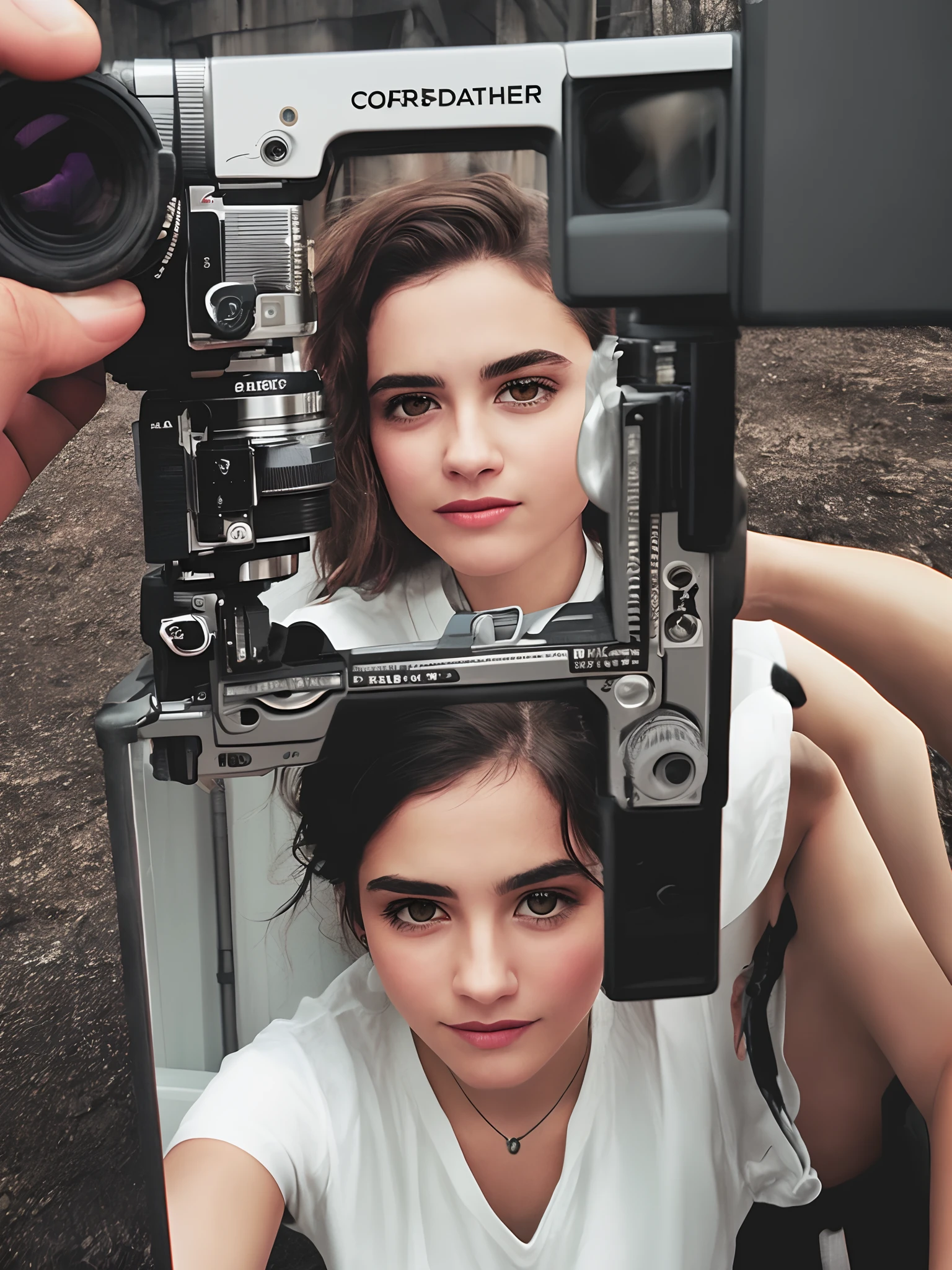Foto RAW em sequencia, uma foto de uma adolescente 18 anos com seios grandes, ((selfie da parte superior do corpo, feliz)), mordendo dedo, rosto detalhado, planos de fundo detalhados pouco desfocados, luzes naturais, HDR, foto realista, foto profissional, flerte com o espectador, visual sexy, fotorrealista, Linda, pele natural, 8k UHD, alta qualidade, filmic grain, Fujifilm XT3