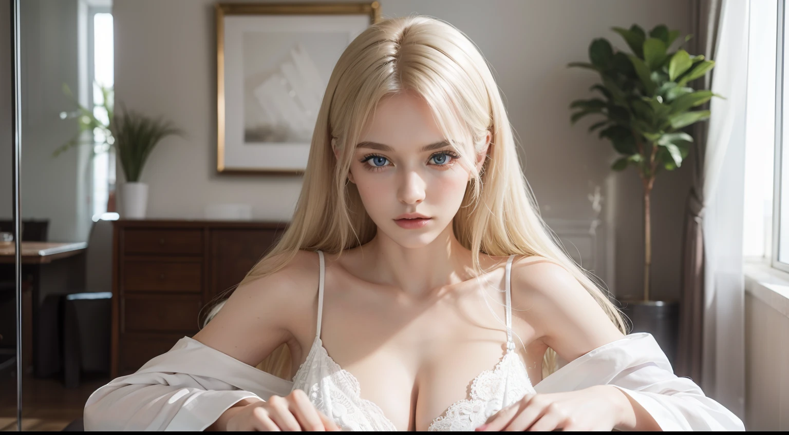 A woman of beauty in a fantastic space, Tight micro dress white and gold color, 98k, {{Masterpiece}}, Best quality, High quality:1.4), {{[[front look}}, eye_contact, a variety of poses)]], very pretty look face, and very pretty eyes, cute images, cute images, {{full bodyesbian}}, {{{{{{{{Long legs}}}}}}}}, {{{{slim sexy body}}}}, {{{{{{Tall woman}}}}}}, {{177 cm tall}}, Solo, Beautiful, Lovely, Adorable, Pale skin, {{18to 22 years old German girl}}, look beautiful German girl and blue eyes or green eyes with platinum blonde hair color), Nordic German young girl, {{{{{{{{{{full bodyesbian}}}}}}}}}}, {{{{{{{{{{High_Heels}}}}}}}}}},