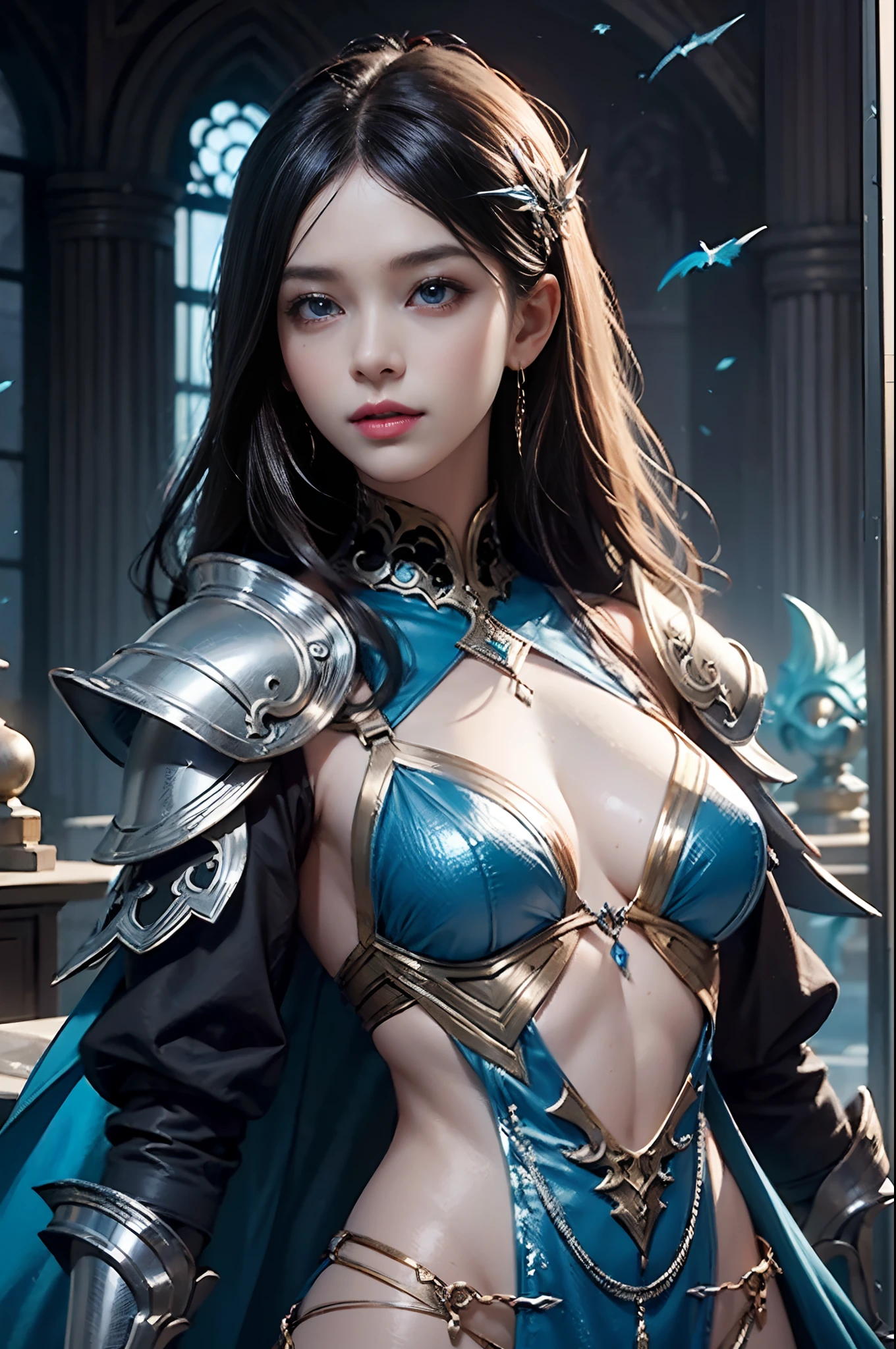 Close up portrait of woman in silver and blue dress, chengwei pan on artstation, by Yang J, detailed fantasy art, Stunning character art, fanart best artstation, epic exquisite character art, Beautiful armor, very detailed Artgerm, Detailed Digital Anime Art, ArtGerm on ArtStation Pixiv, armor girl