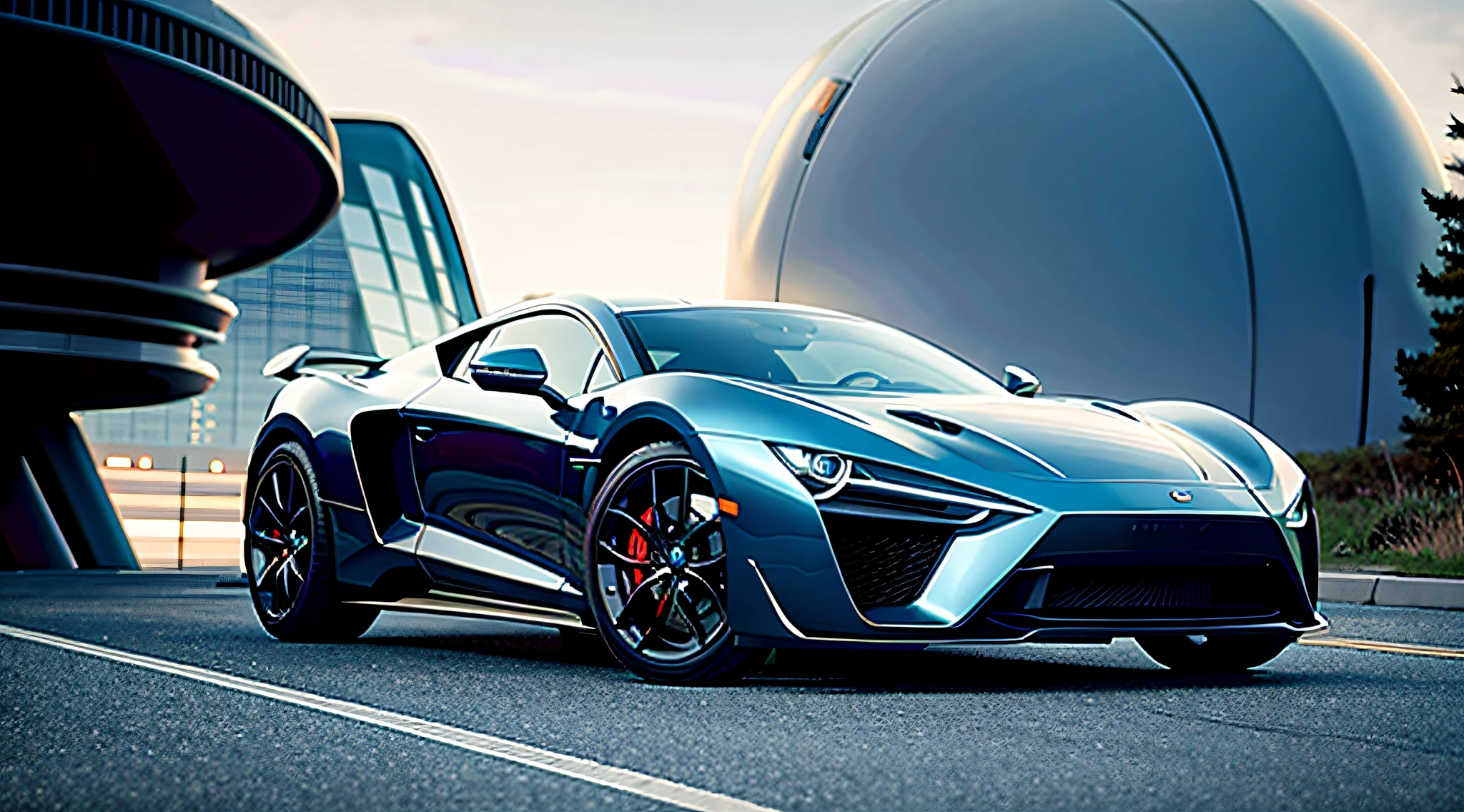 scifi outdoor car,shiny polished exterior,,adventure,moody atmosphere,soft natural lighting,best quality,4k,highres,masterpiece:1.2,ultra-detailed,beautifully captured,rich textures, HDR,studio lighting,professional,vivid colors