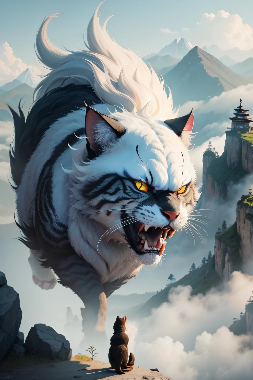 Yin Mountain,There is a beast in the mountains,Shaped like a wild cat, but with a white head,The name is Tengu,Its call is similar to the pronunciation of "durian",People raise it to ward off evil spirits