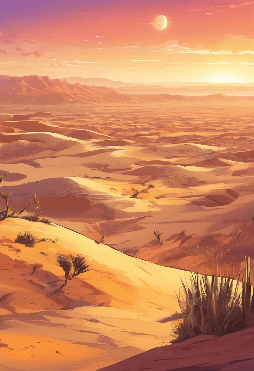 Yellow sand in the sky,The background is a vast desert, Desert oasis,digital landscape art, Detailed scenery —width 672, landscape artwork, environment design illustration, scenery art detailed, Desert oasis landscape, concept-art, 4k highly detailed digital art, 4 k digital painting, 4k digital painting, stunning digital illustration, Desert background, digital painting concept art, Detailed digital painting
