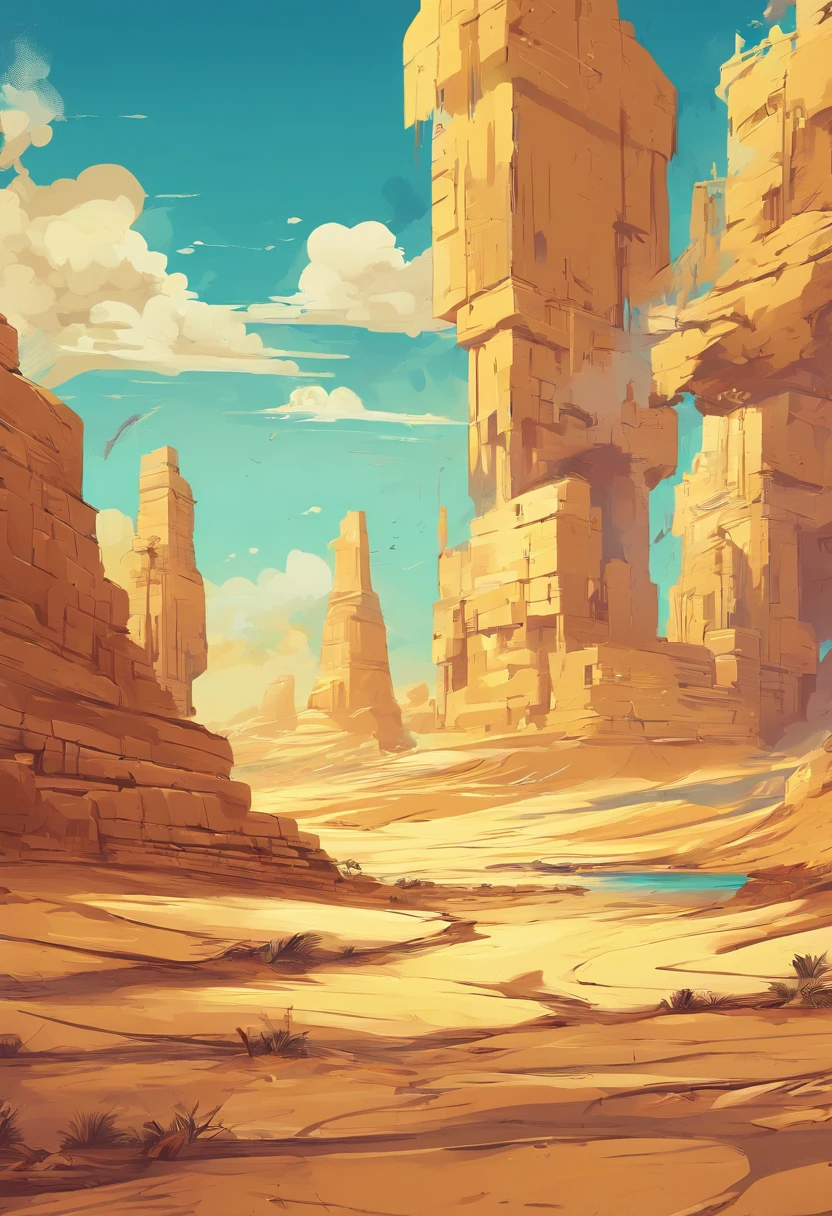 Yellow sand in the sky,The background is a vast desert, Desert oasis,digital landscape art, Detailed scenery —width 672, landscape artwork, environment design illustration, scenery art detailed, Desert oasis landscape, concept-art, 4k highly detailed digital art, 4 k digital painting, 4k digital painting, stunning digital illustration, Desert background, digital painting concept art, Detailed digital painting