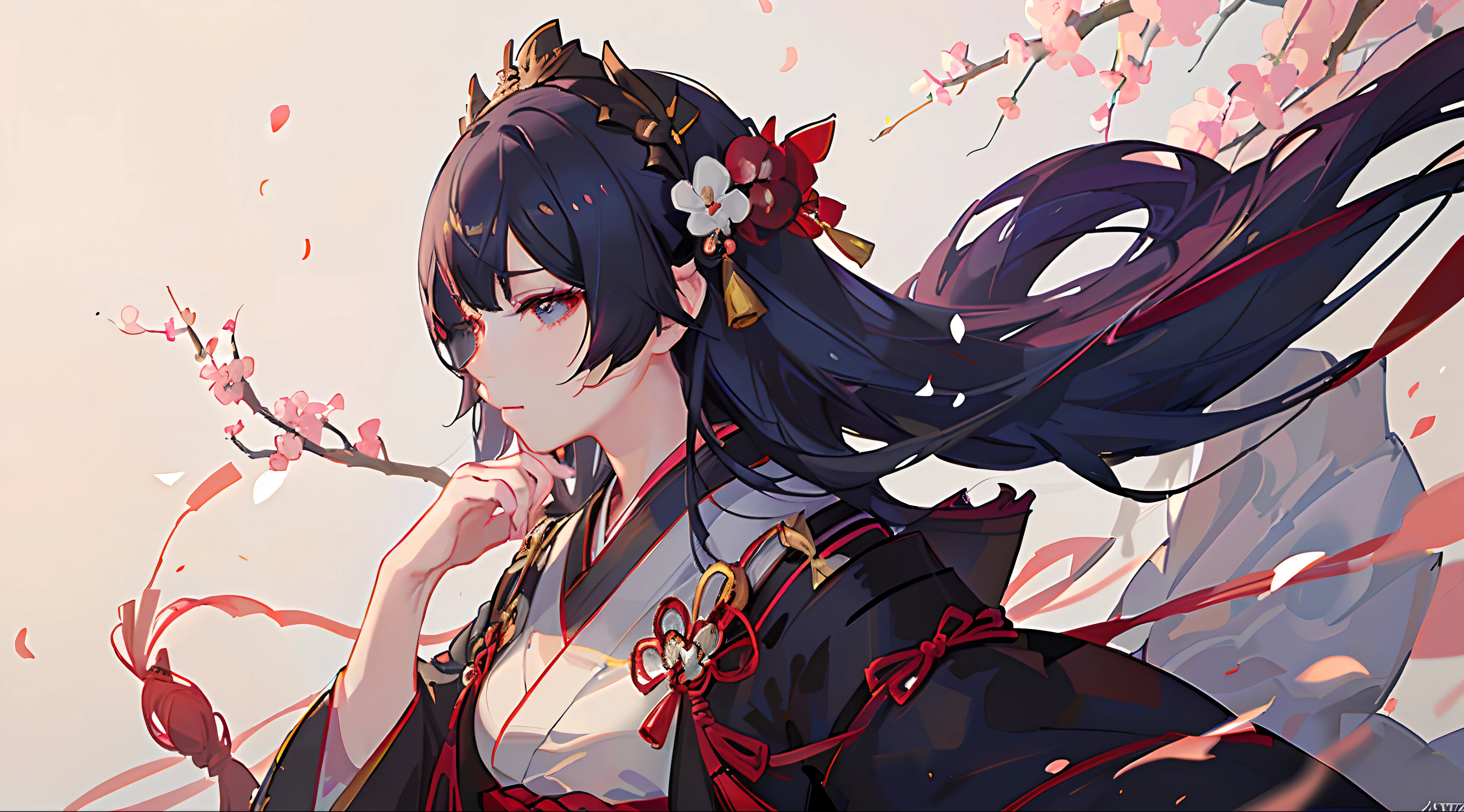 (Girl in kimono holding a fan, Palace, A girl in Hanfu, Onmyoji detailed works, Soft anime illustration, Popular on ArtStation and Pixiv, onmyoji, Clean and complex anime art, White-haired deity, Digital art on Pixiv, Cute anime fat girl in beautiful clothes, Portrait of Onmyoji, komono)，(Best quality, 4K, 8K, A high resolution, Masterpiece:1.2), Ultra-detailed, (Realistic, Photorealistic, photo-realistic:1.37), hdr, hyper HD, Studio lighting, Ultra-fine painting, Sharp focus, Physically-based rendering, Extreme detail description, professional, Vivid colors, Bokeh, sportrait, anime big breast, Vibrant colors, Soft lighting