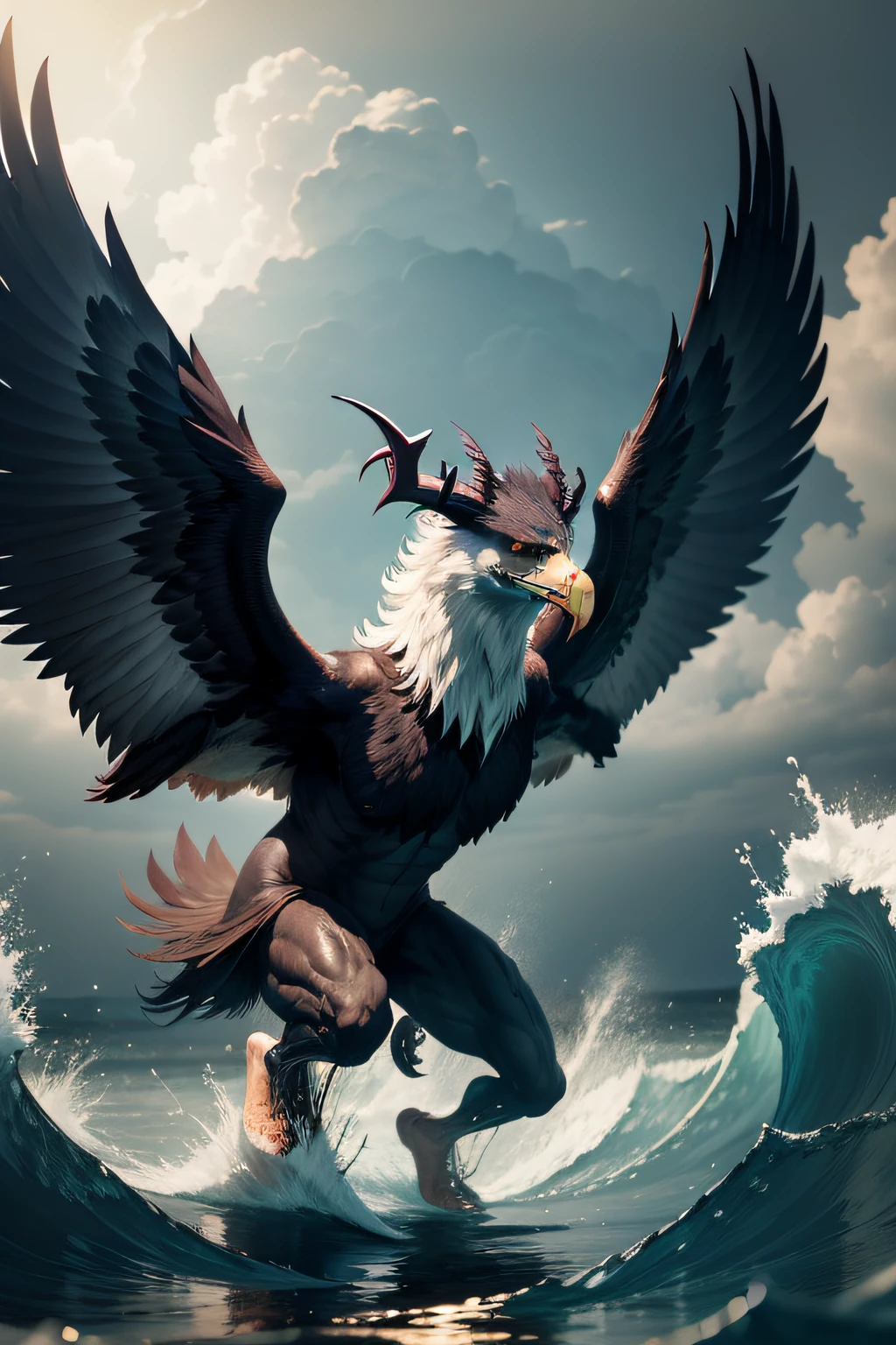 There is a beast in the water,The name is Demon Eagle,It is shaped like an ordinary eagle but has horns on its head,The sound is like a baby's cry,It can eat people