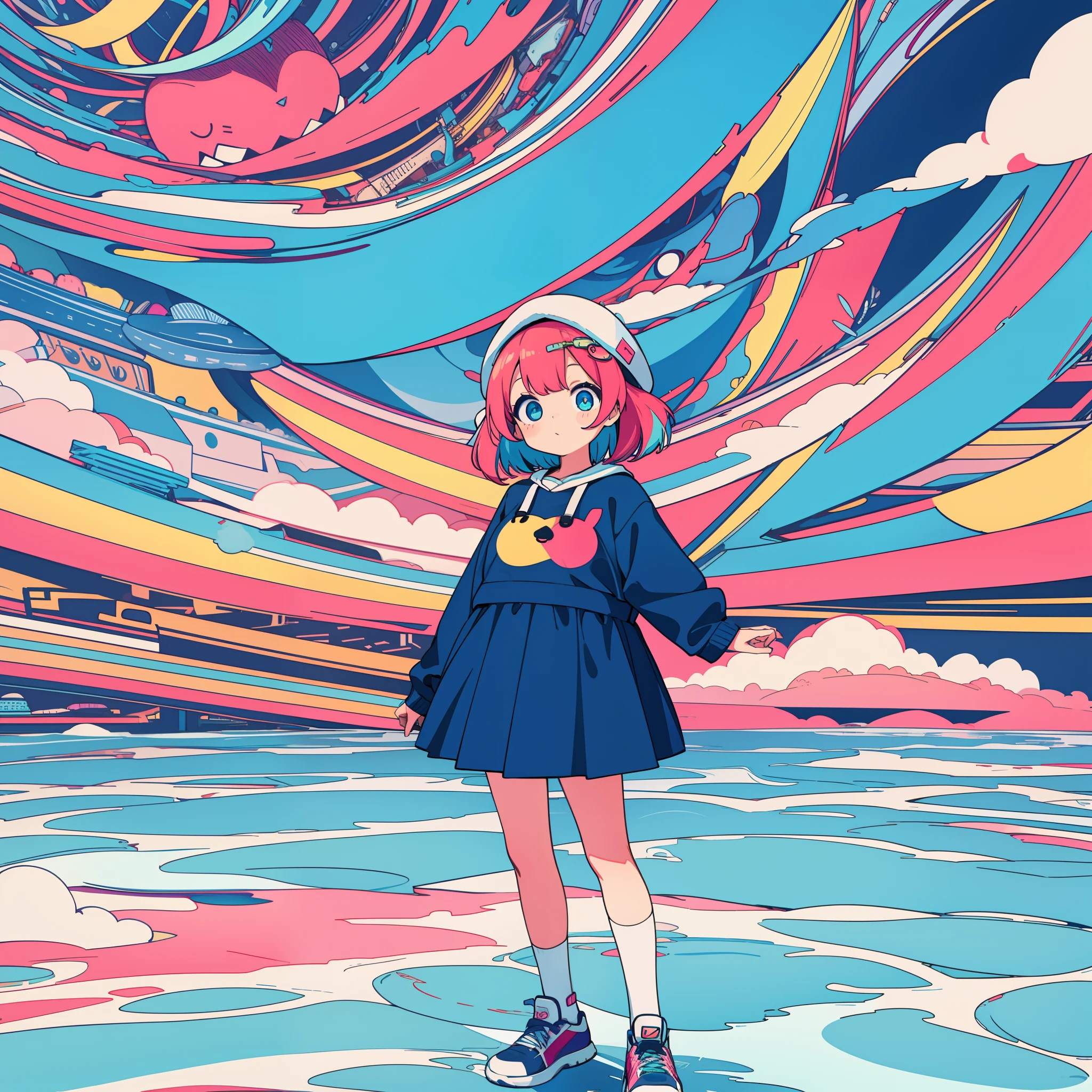 hightquality、A logo、colorful backdrop、Kawaii Girl