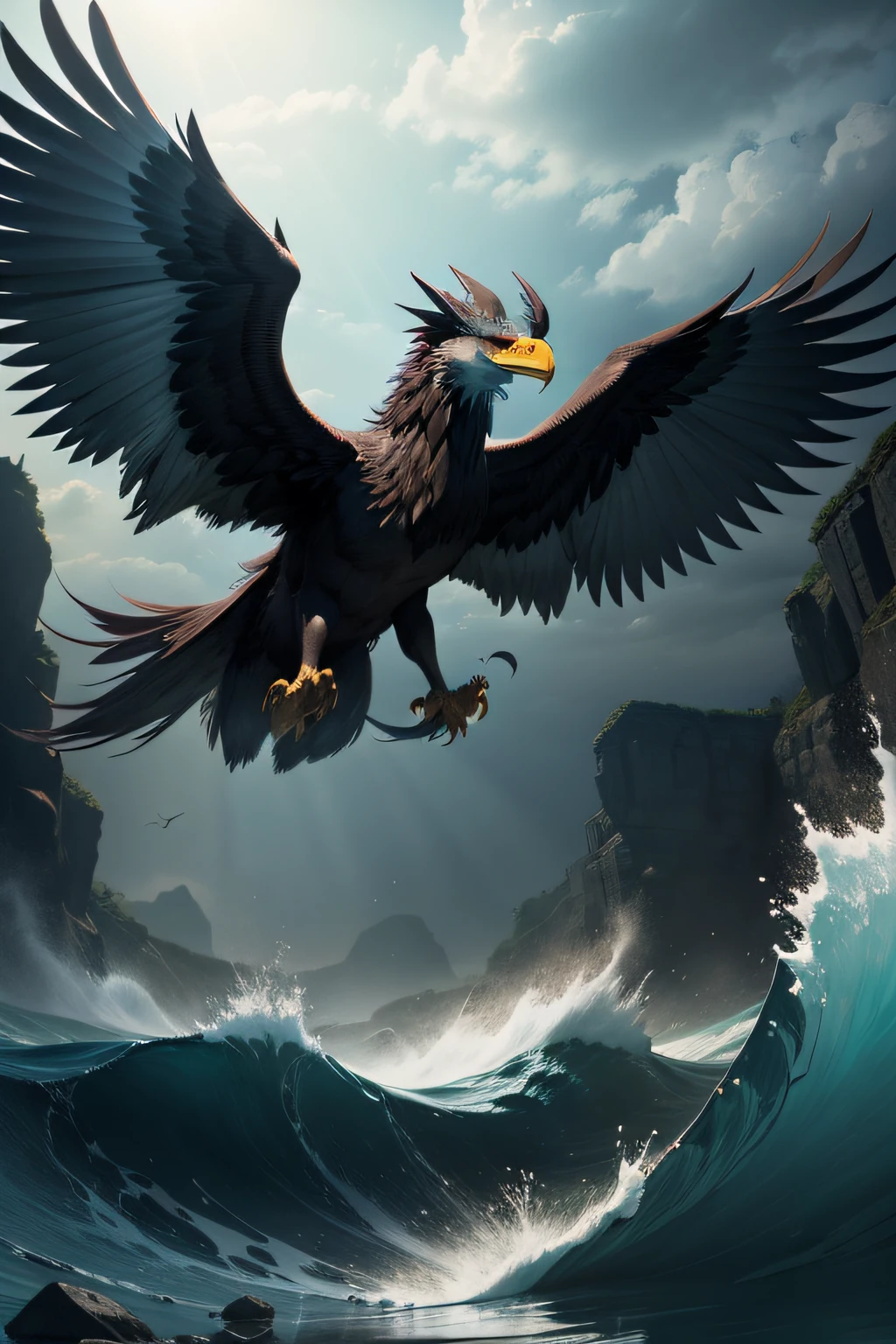 There is a beast in the water，The name is Demon Eagle，It is shaped like an ordinary eagle but has horns on its head，The sound is like a 's cry，It can eat people