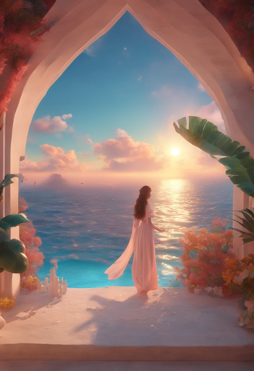 Ethereal, Serafik, the ocean, A girl with, Glow, tmasterpiece, Ultra 8k, Beautiful, Landscapes