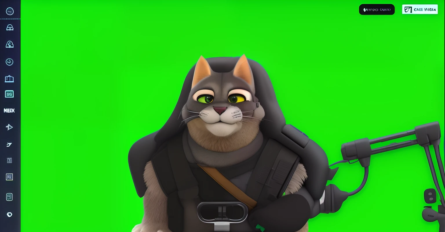 gato arafed sentado em uma cadeira com um microfone triste e uma tela verde, 4 k hd cara de pele!!!, Streamer do Twitch / Jogador Ludwig, Retrato de personagem peludo, VRCabord, desenho peludo profissional, tela verde, personagem peludo, fundo de tela verde, generic furry style, Fursona, peludo mawshot, Furred, gato cyberpunk, Shrek como Neo de Matrix