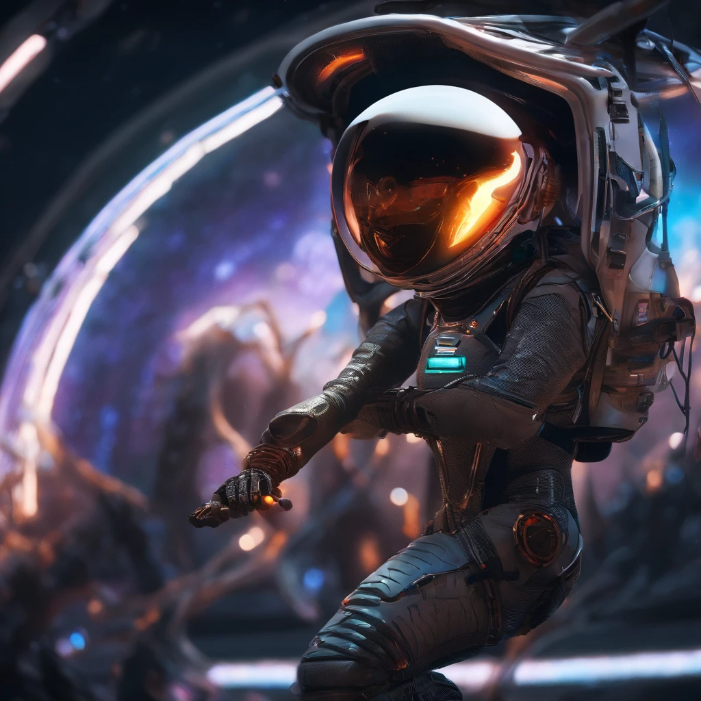 Pleiades spacesuit mine，Stereo equidistance，starlights，dingdall effect，Light and shadow intensification，3D modeling，Four-dimensional model，Virtual Engine，rendering，Studio lighting，The light shines，fantasy atmosphere，vibrant with colors，8K，Surface reflected light
