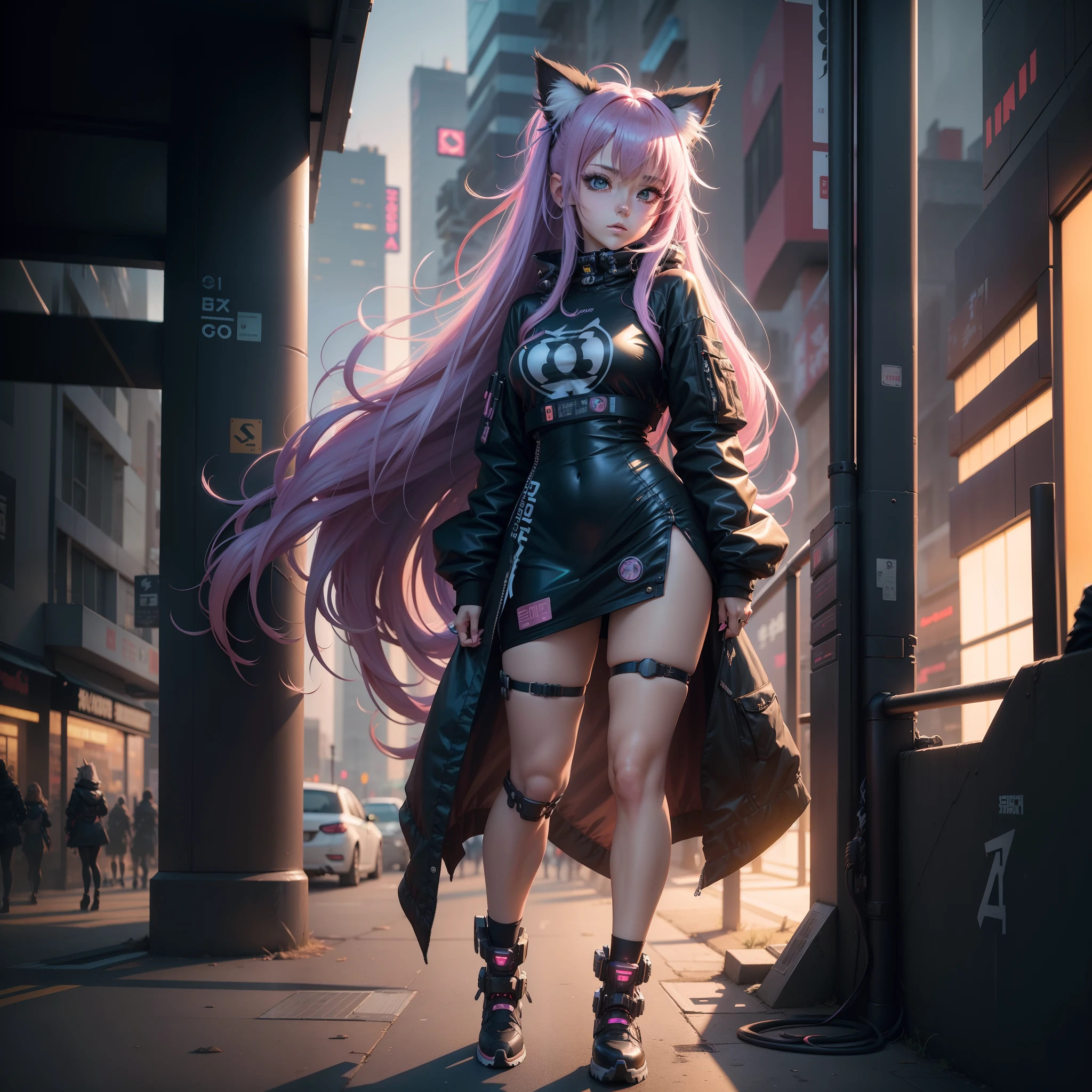 (tmasterpiece:1.3),(best qualtiy:1.3),......。.。.3D,8K,1个Giant Breast Girl,独奏,with pink hair,Pink eyes,shelmet,full bodyesbian,Tight combat uniform,tightsuit,mitts,gun holster,hand gun,unified,Q version,huge tit,slimfigure,Cocked buttocks,Stretch meat