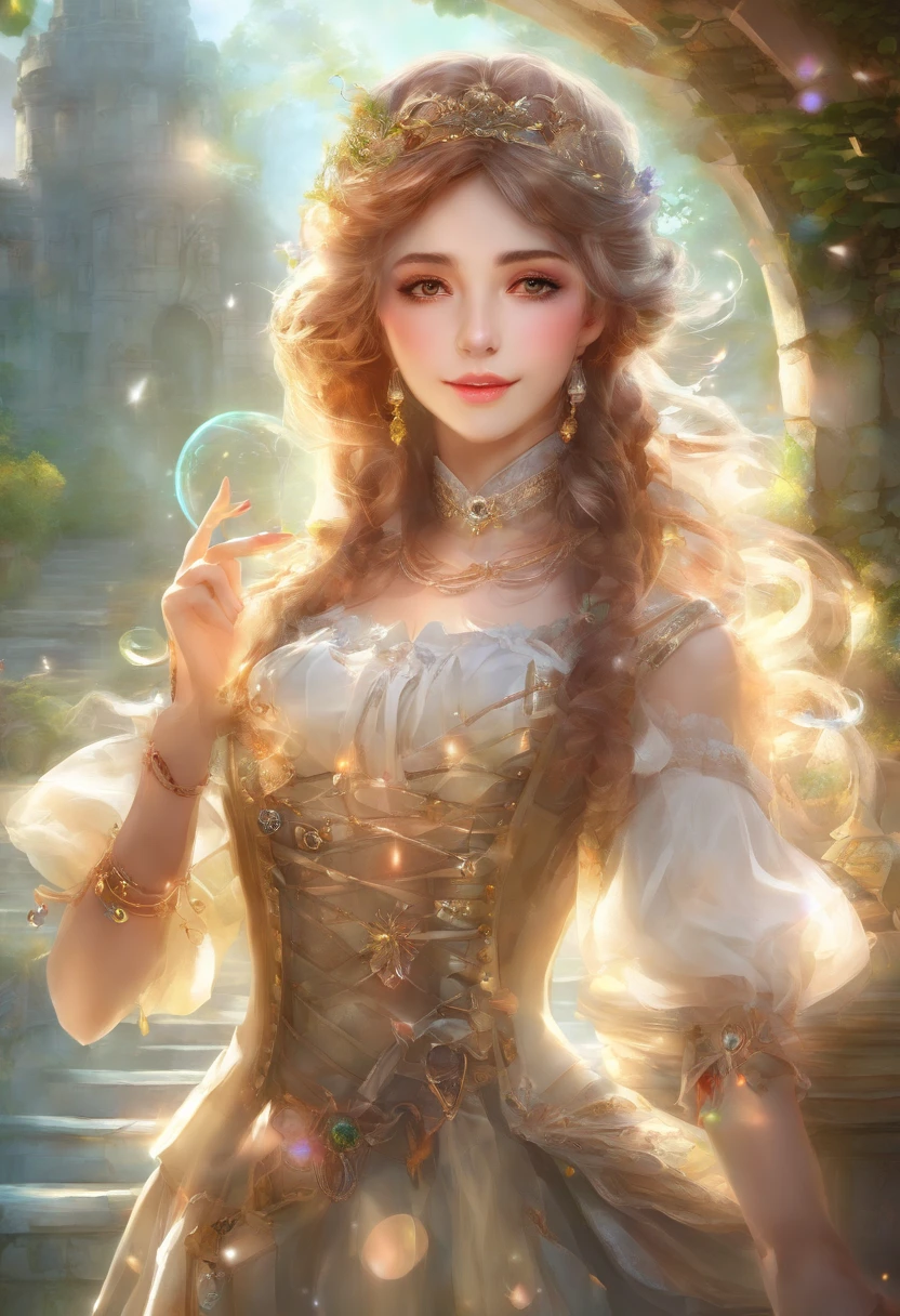 absurderes、ultra res、ultra-detailliert、(bokeh dof:1.8)、More accurate body、Beautiful depiction、(steampunc:1.2)、Beautiful and cute woman、Take model photos in a park with a view of a large bridge、Classy costumes and accessories、lensflare、Reflectors、Prism Light、Wind-blowing effect、