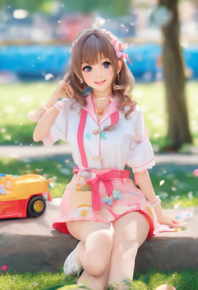top-quality、超A high resolution、(photoRealstic:1.4)、cute little、(详细的脸)、浅笑、牙、Looking at the camera、Military、Sunnyday、harbour、blue-sky、japanes、short-hair,Rina Ikoma,An amusement park,a smile,牙,A slender,C Cup