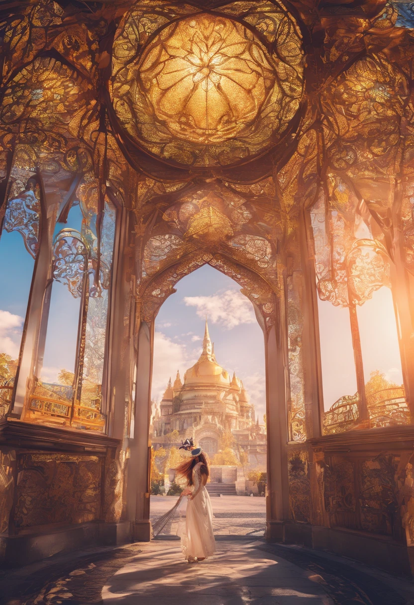 absurderes、ultra res、ultra-detailliert、(bokeh dof:1.8)、More accurate body、Beautiful depiction、(steampunc:1.2)、Beautiful and cute woman、Take model photos in the park with views of the large bridge、Classy costumes and accessories、lensflare、Reflectors、Prism Light、Wind-blowing effect、