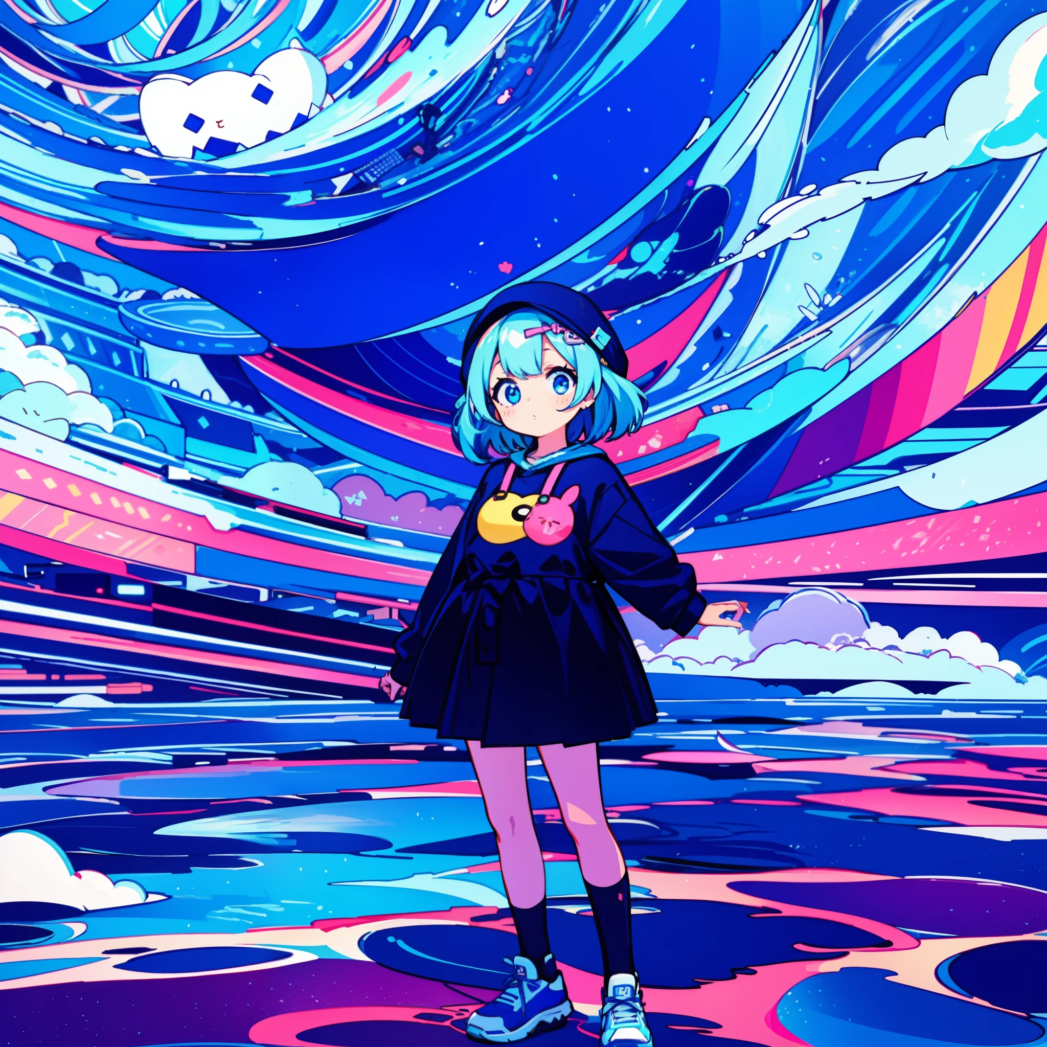 hightquality、A logo、colorful backdrop、Kawaii Girl