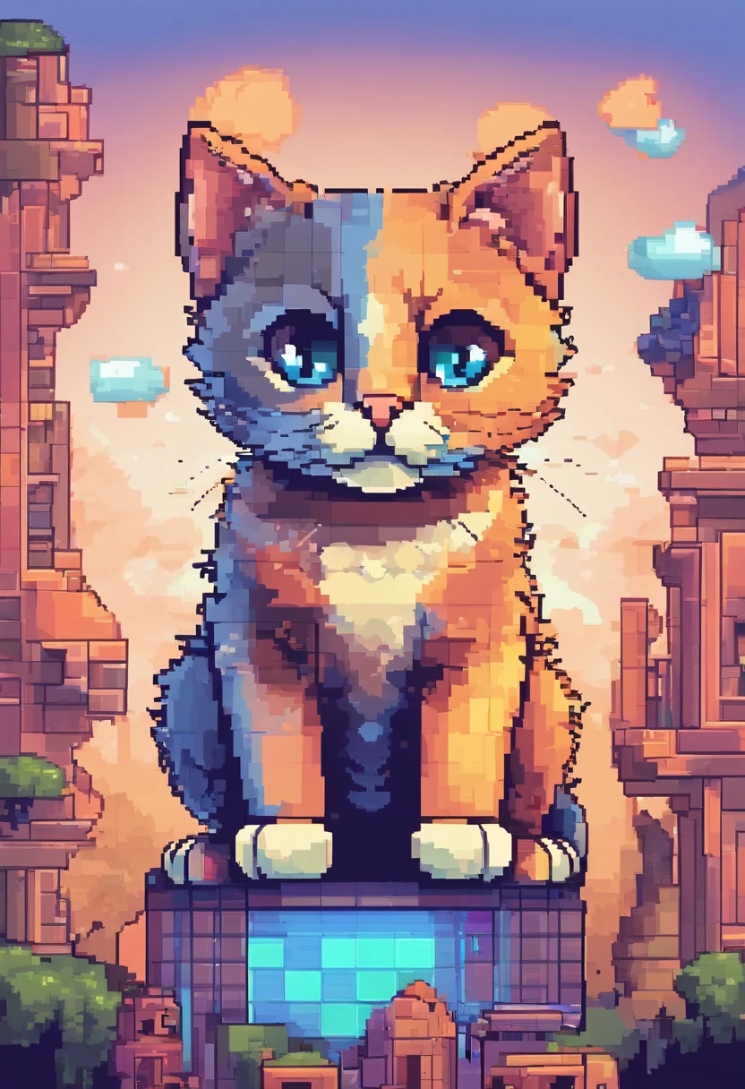 Cute kitten in pixel art,Kittens,Frolicking kitten,3D pixel art 4K wallpaper. Incredible pixel art details. Pixel art. steam wave. Detailed Unreal Engine pixel art,"Generate cute kitten pixel art,This kitten is bright in color.,Hope you're in an adorable pose,Although any cat breed does not matter,if possible, Drawing a kitten with big eyes"